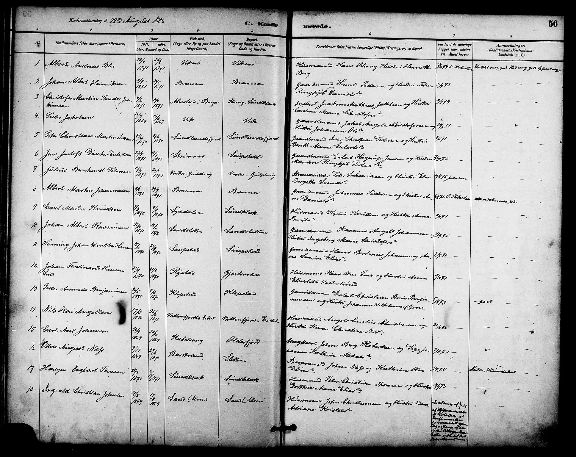 Ministerialprotokoller, klokkerbøker og fødselsregistre - Nordland, SAT/A-1459/876/L1097: Ministerialbok nr. 876A03, 1886-1896, s. 56