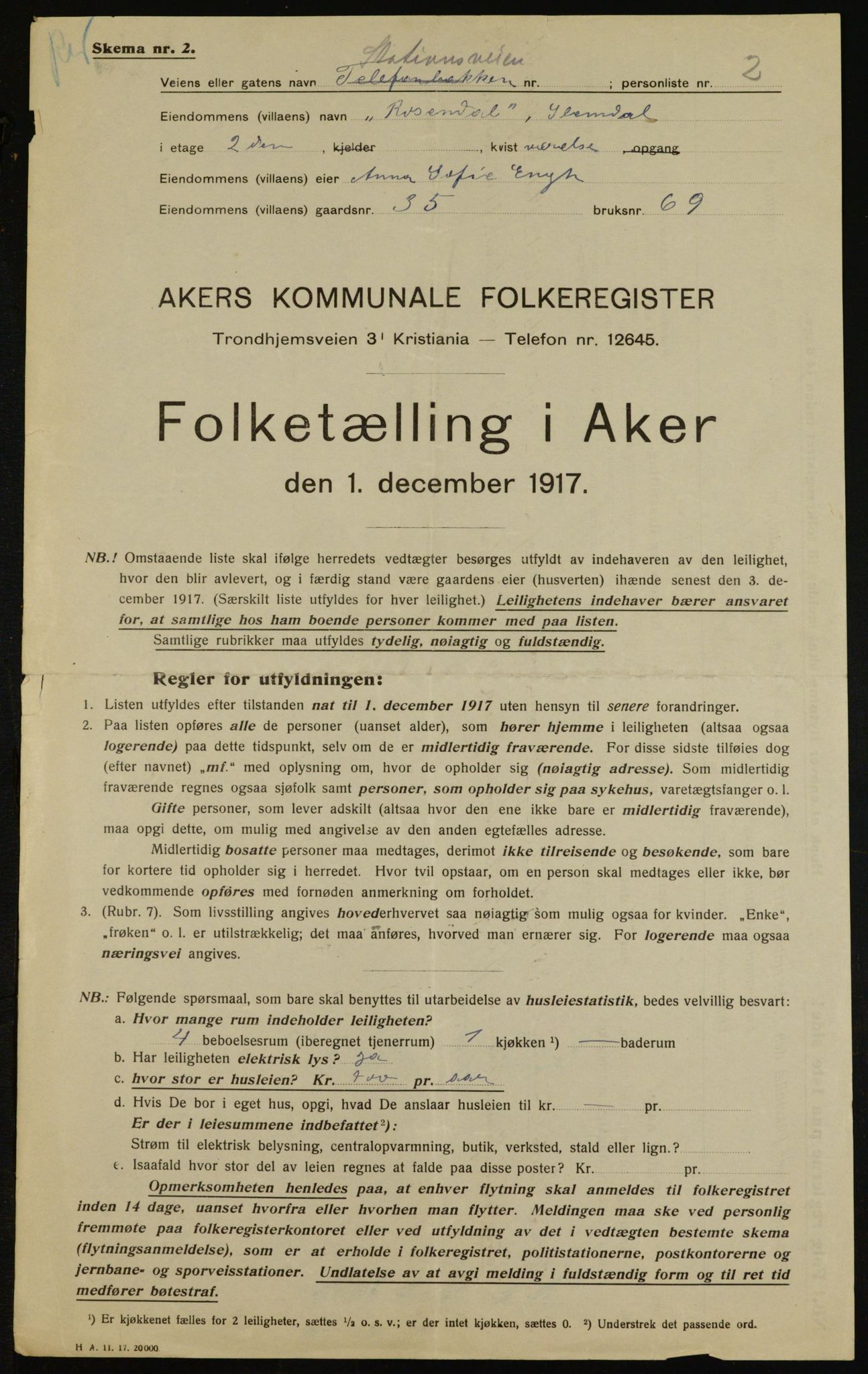 OBA, Kommunal folketelling 1.12.1917 for Aker, 1917, s. 7317