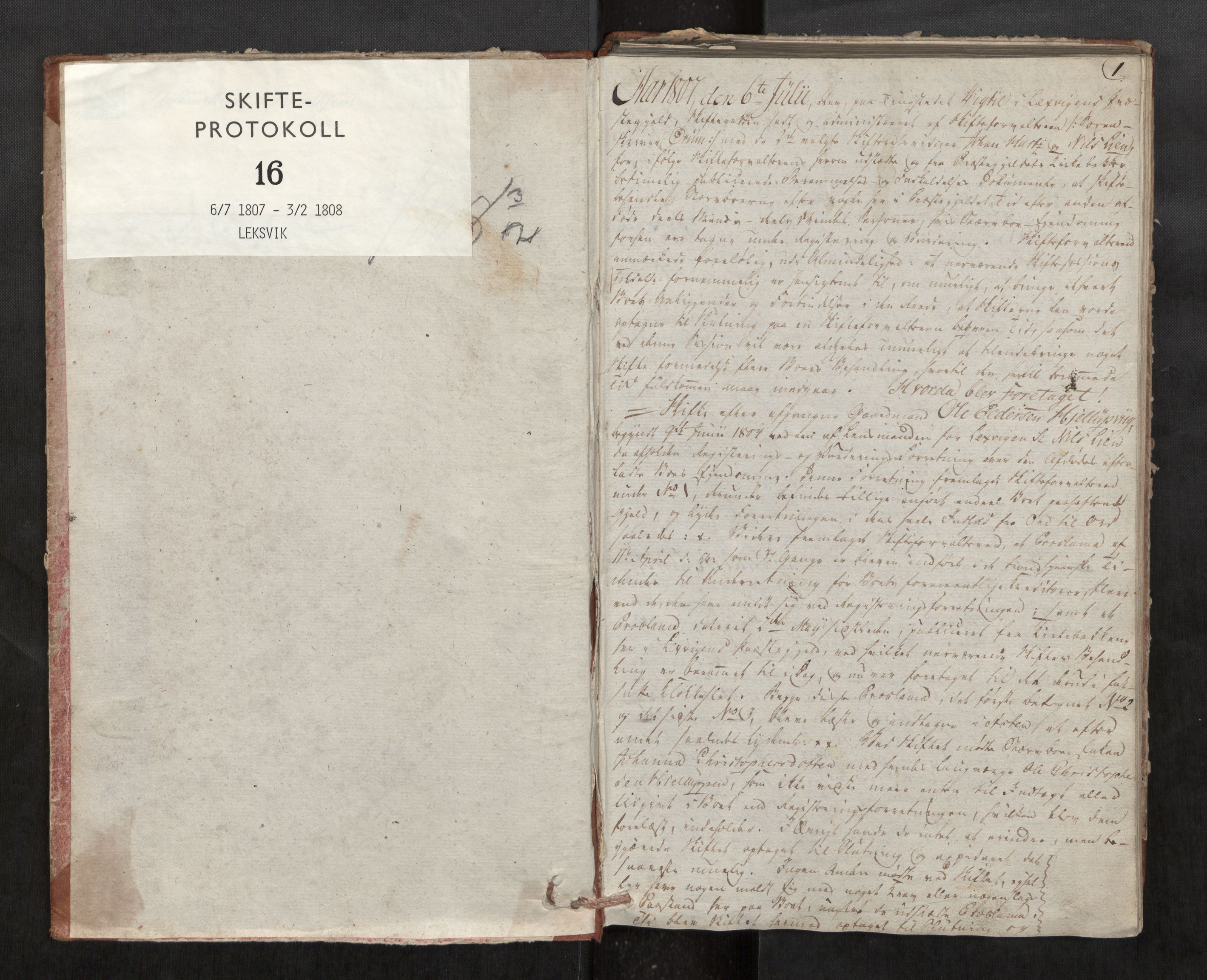 Stjør- og Verdal sorenskriveri, AV/SAT-A-4167/1/3/3A/L0021: Skifteprotokoll 16, 1807-1808, s. 1