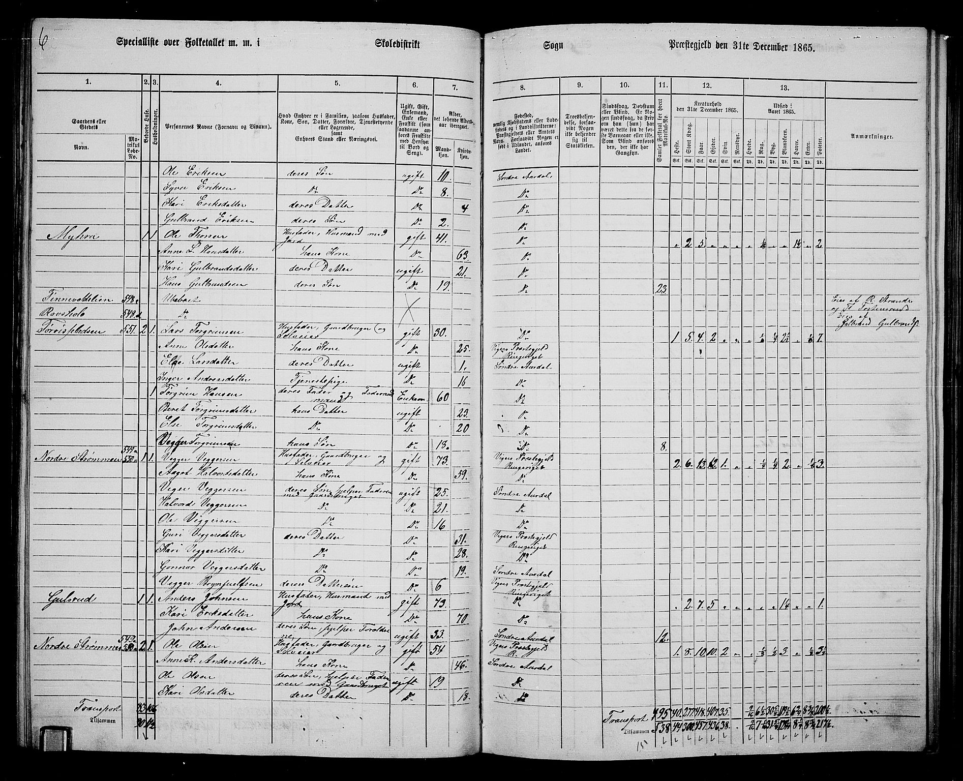 RA, Folketelling 1865 for 0540P Sør-Aurdal prestegjeld, 1865, s. 140