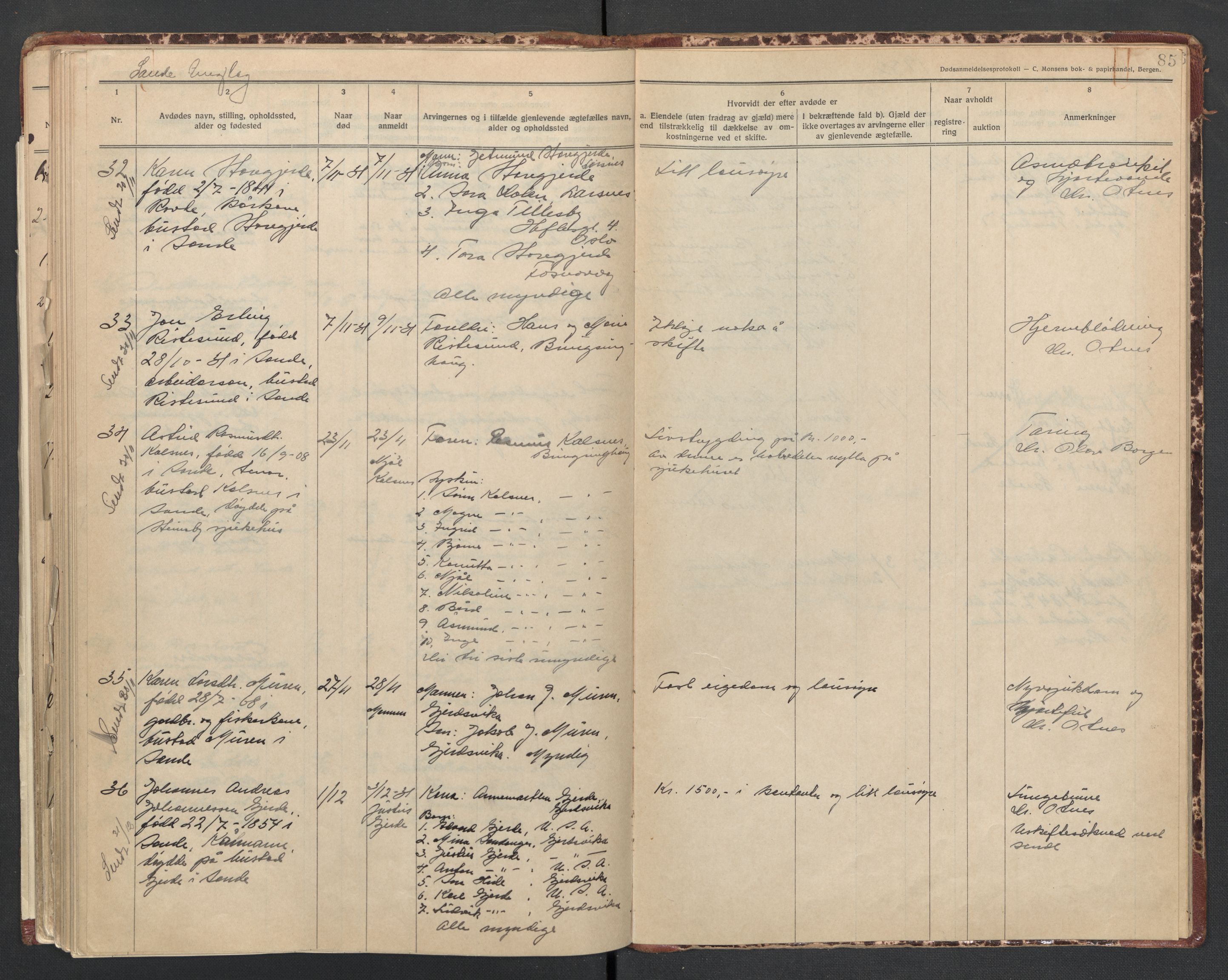 Herøy og Sande lensmannskontor, AV/SAT-A-5655/2/2/L0046: Dødsfallprotokoll, 1923-1931, s. 85