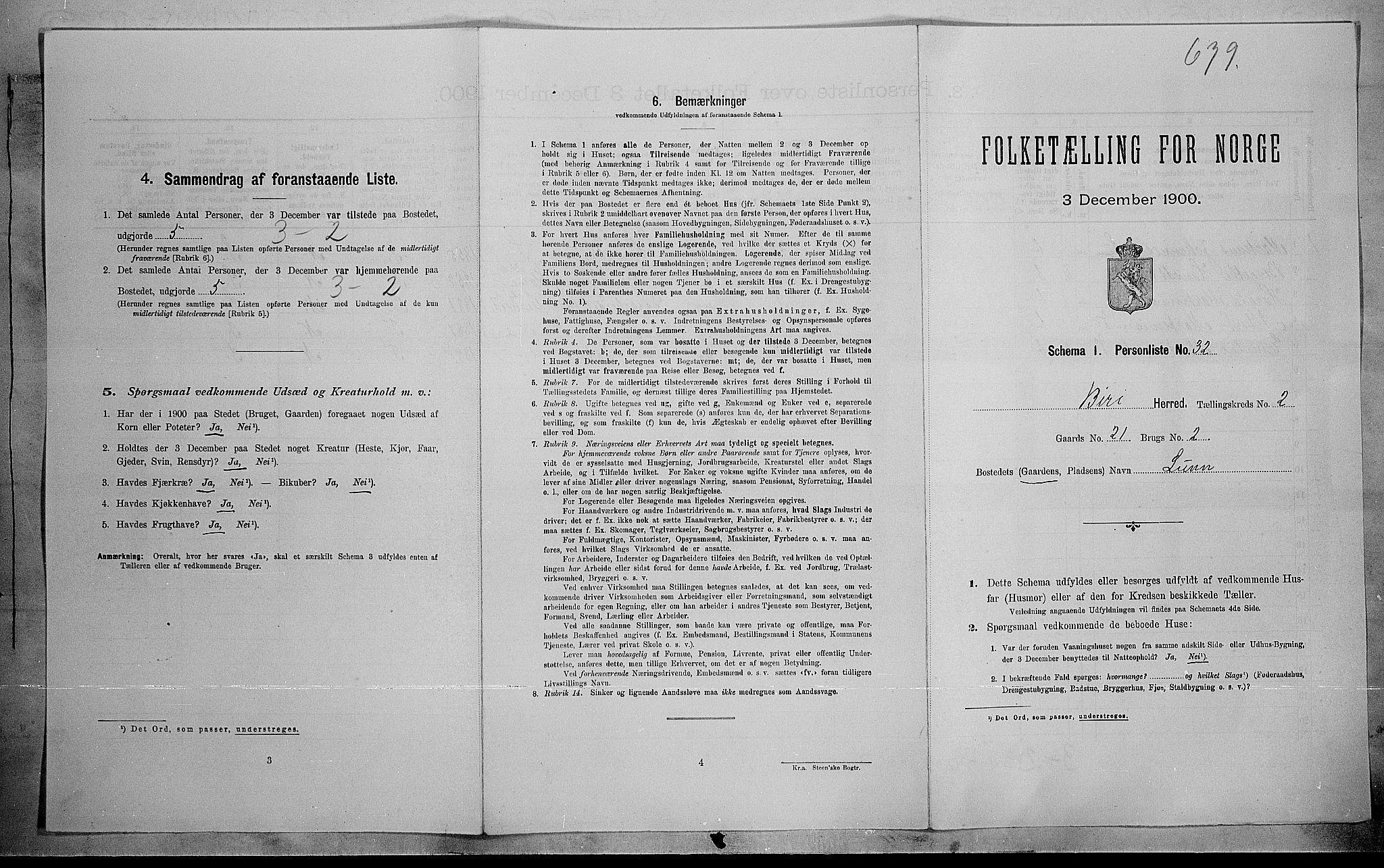 SAH, Folketelling 1900 for 0525 Biri herred, 1900, s. 315