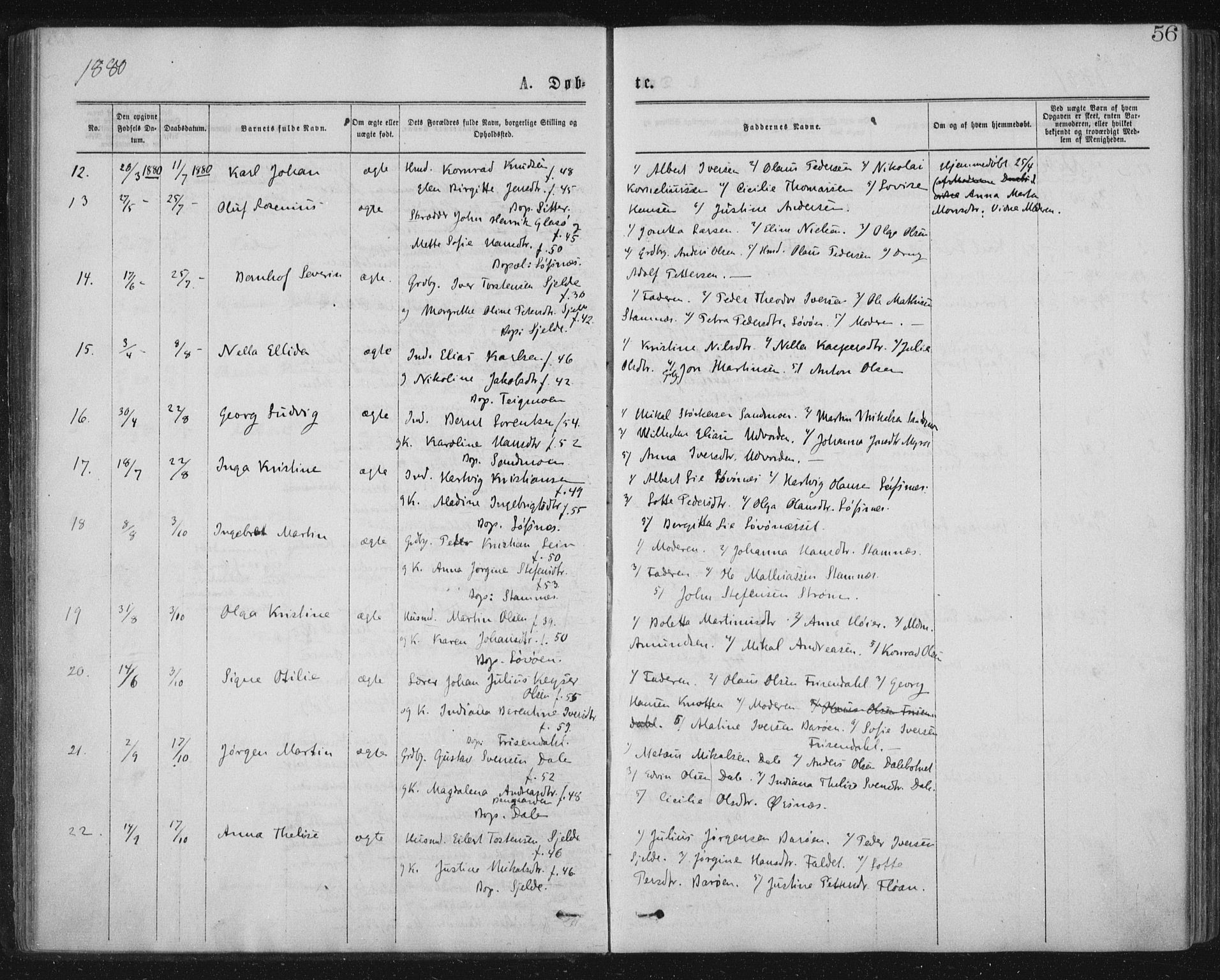 Ministerialprotokoller, klokkerbøker og fødselsregistre - Nord-Trøndelag, SAT/A-1458/771/L0596: Ministerialbok nr. 771A03, 1870-1884, s. 56