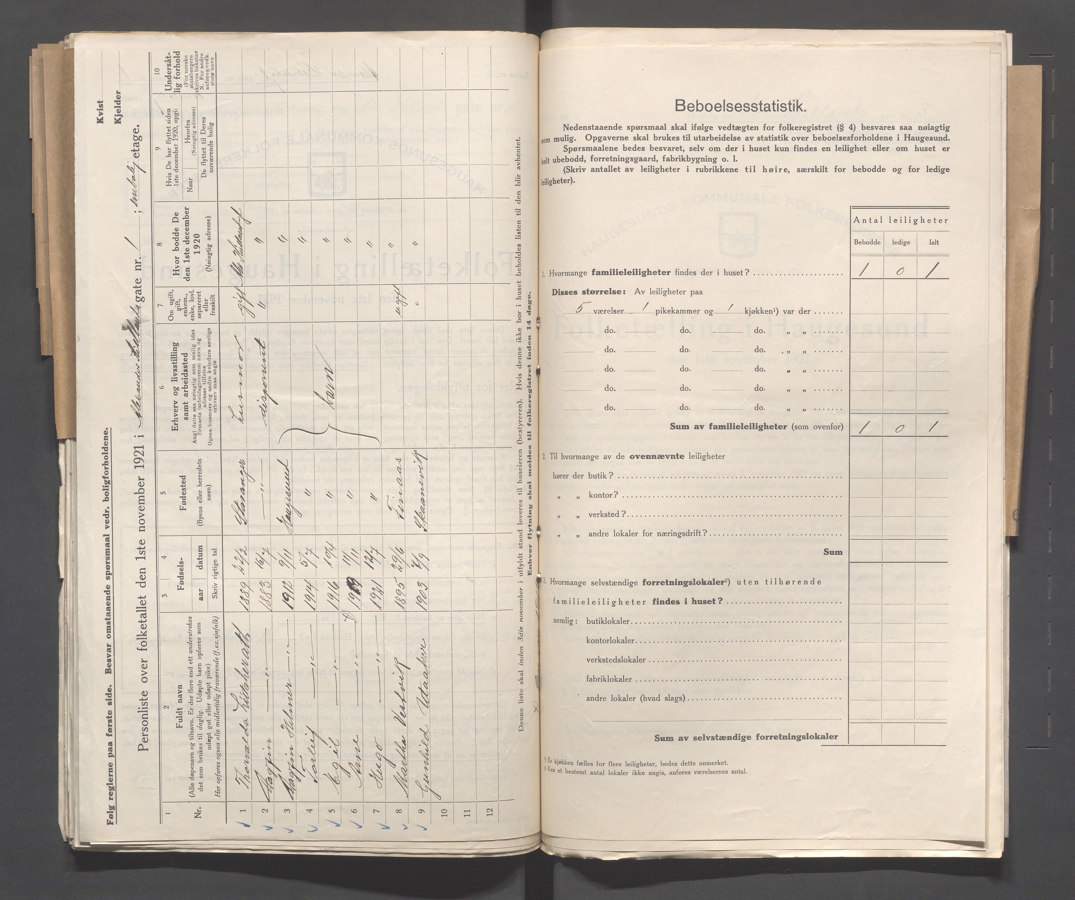 IKAR, Kommunal folketelling 1.11.1921 for Haugesund, 1921, s. 57