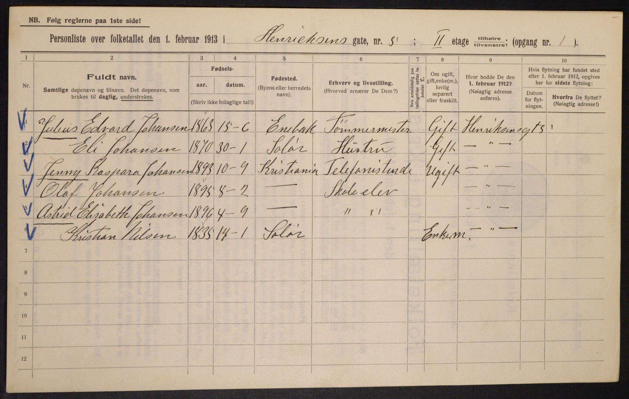 OBA, Kommunal folketelling 1.2.1913 for Kristiania, 1913, s. 38360