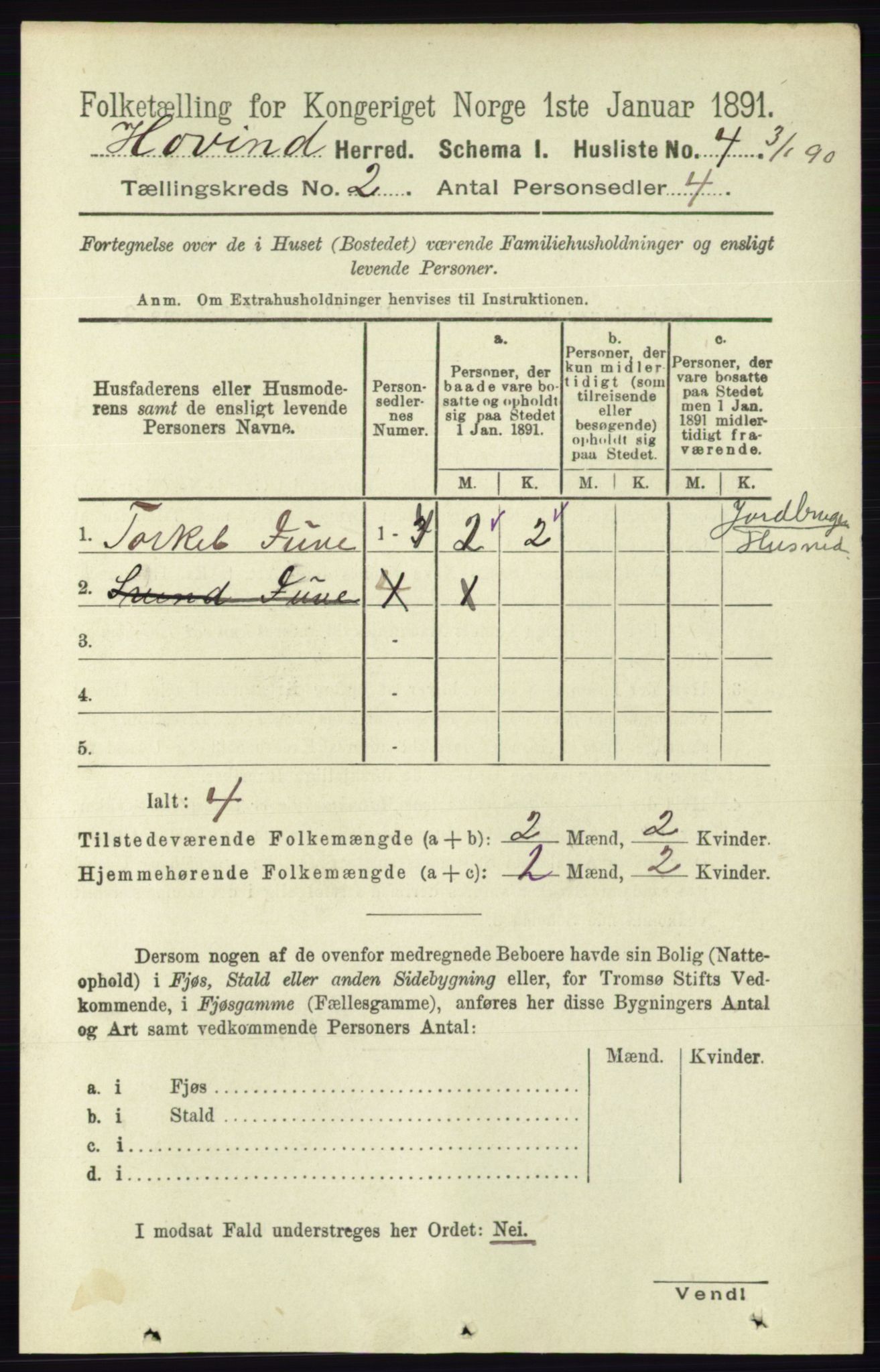 RA, Folketelling 1891 for 0825 Hovin herred, 1891, s. 462