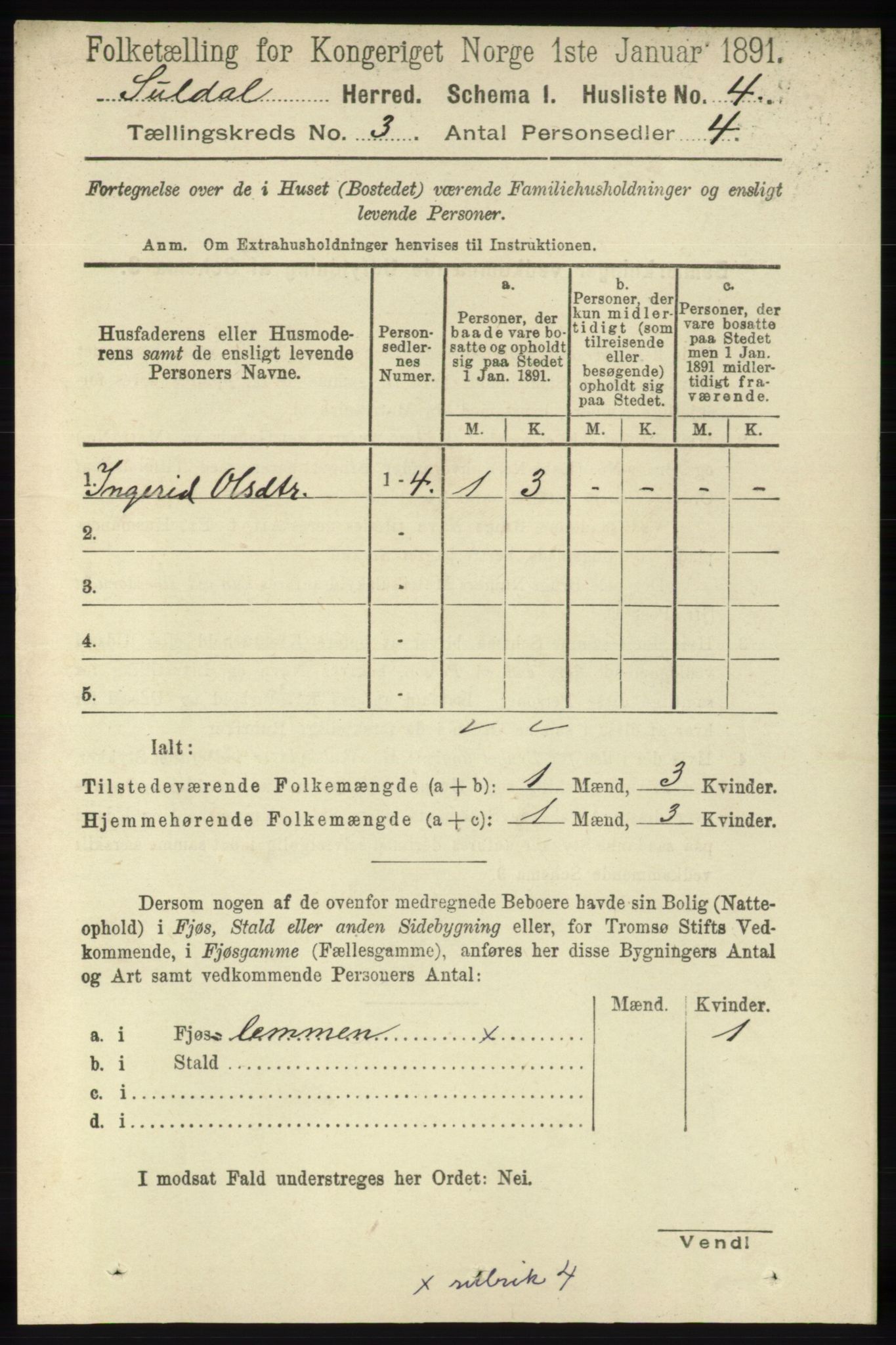 RA, Folketelling 1891 for 1134 Suldal herred, 1891, s. 587