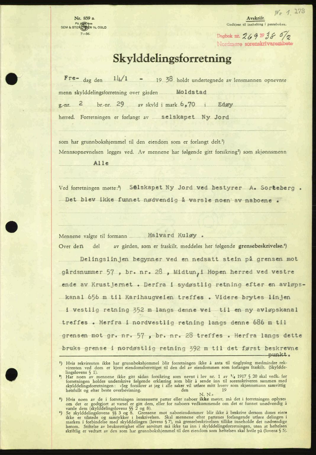 Nordmøre sorenskriveri, SAT/A-4132/1/2/2Ca: Pantebok nr. A83, 1938-1938, Dagboknr: 269/1938