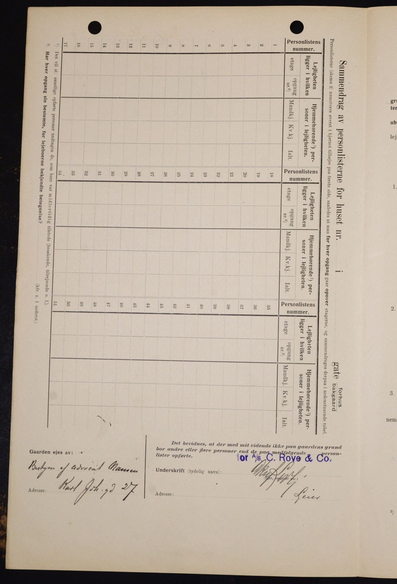 OBA, Kommunal folketelling 1.2.1909 for Kristiania kjøpstad, 1909, s. 46942