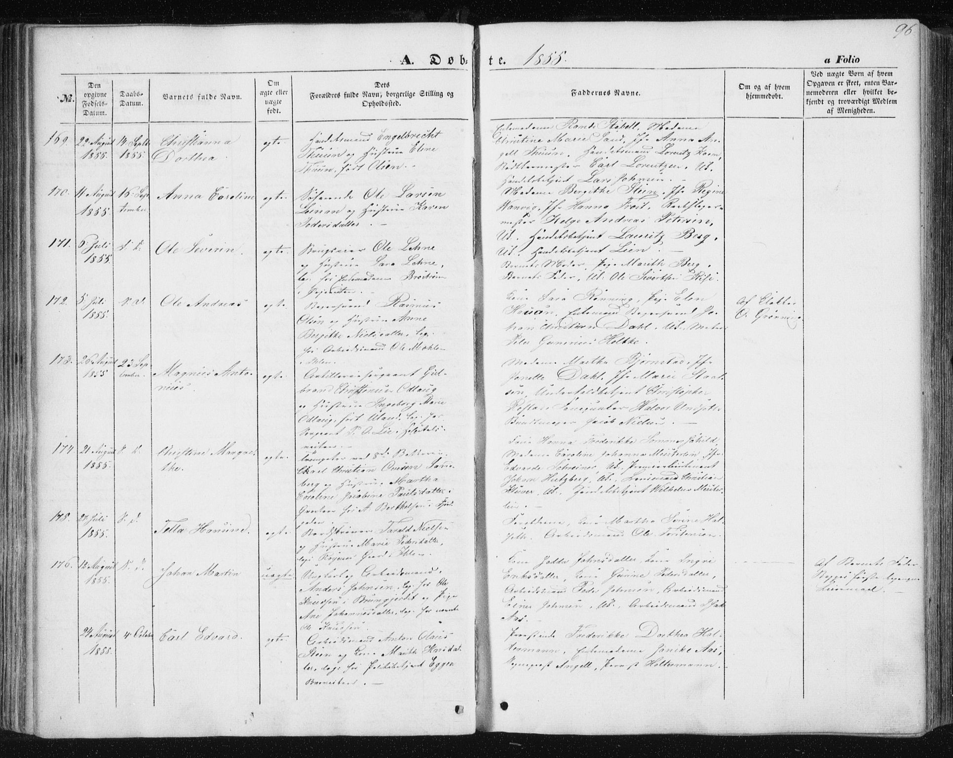 Ministerialprotokoller, klokkerbøker og fødselsregistre - Sør-Trøndelag, SAT/A-1456/602/L0112: Ministerialbok nr. 602A10, 1848-1859, s. 96