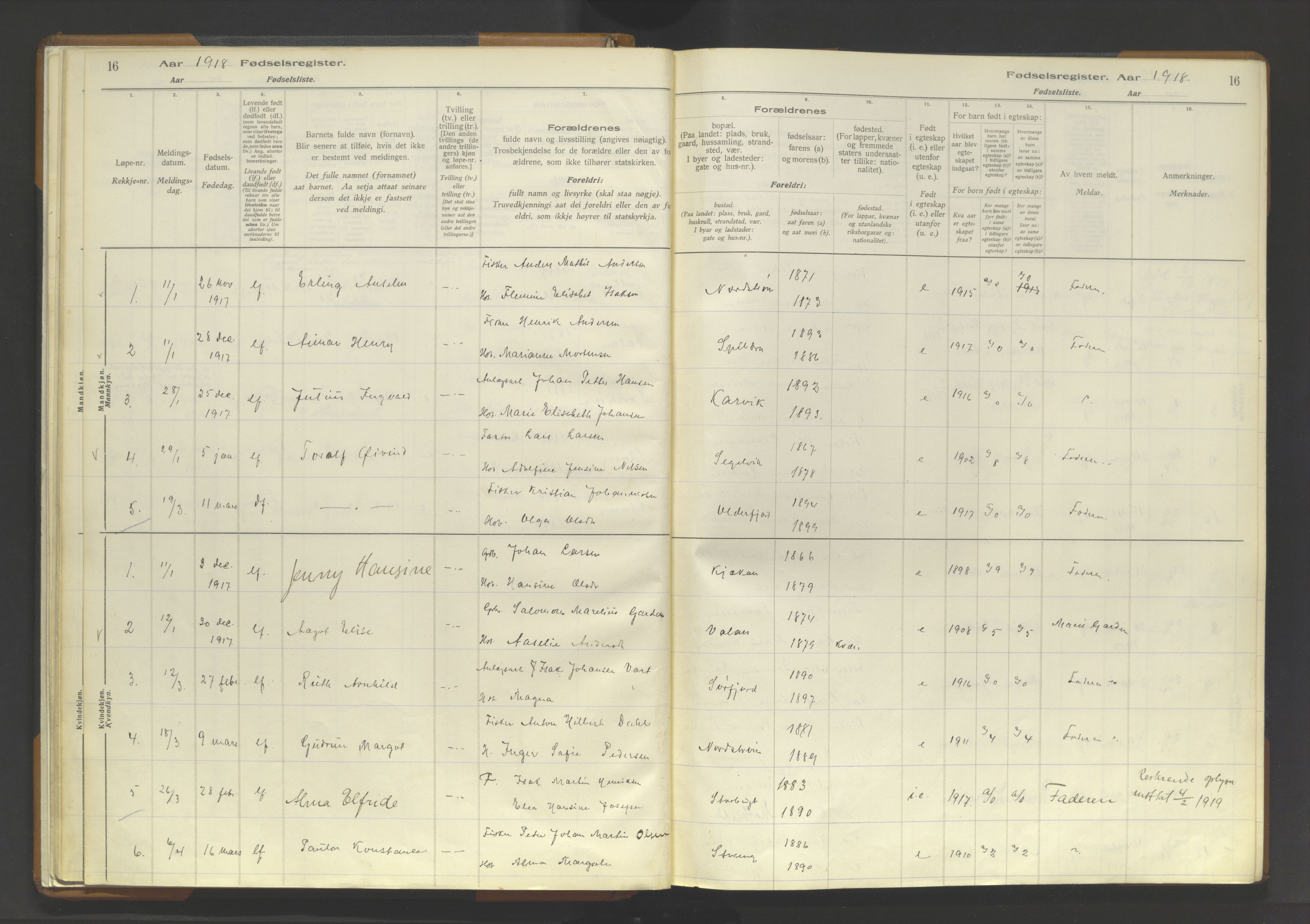 Skjervøy sokneprestkontor, AV/SATØ-S-1300/I/Ia/L0062: Fødselsregister nr. 62, 1916-1950, s. 16