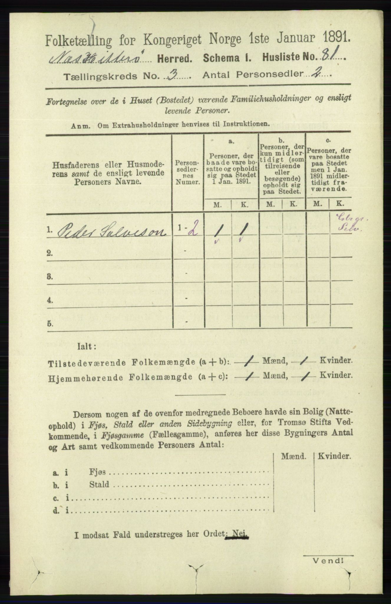 RA, Folketelling 1891 for 1043 Hidra og Nes herred, 1891, s. 921