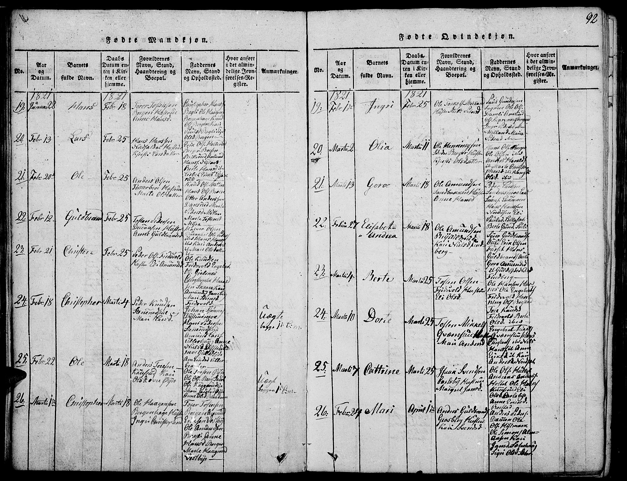 Strøm-Odalen prestekontor, AV/SAH-PREST-028/H/Ha/Haa/L0006: Ministerialbok nr. 6, 1814-1850, s. 92