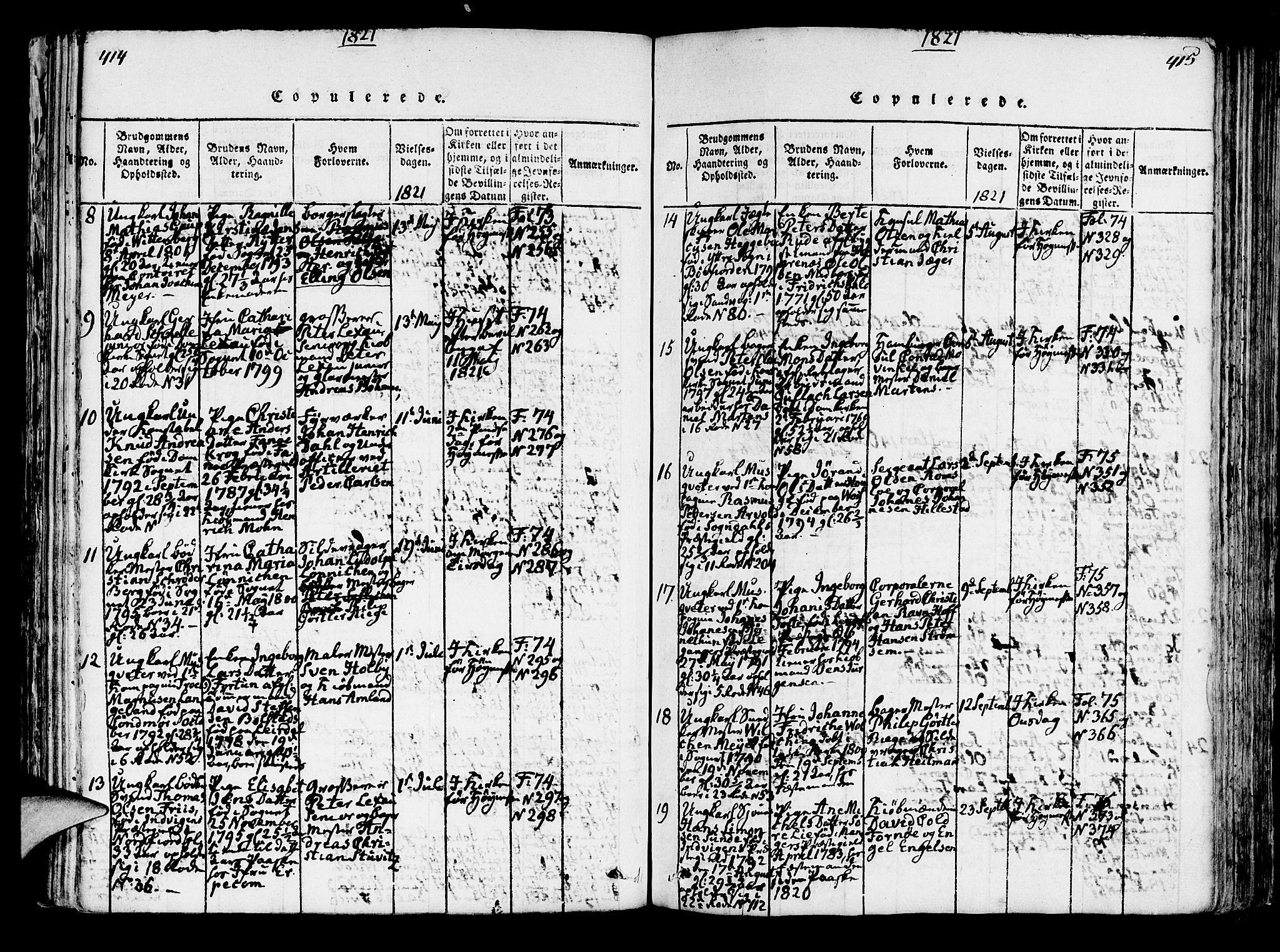 Korskirken sokneprestembete, SAB/A-76101/H/Hab: Klokkerbok nr. A 1b, 1815-1821, s. 414-415