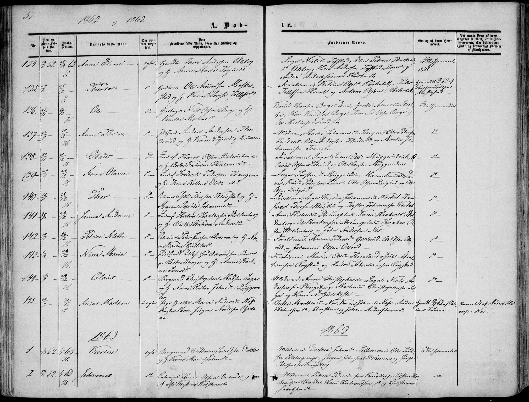 Sandsvær kirkebøker, AV/SAKO-A-244/F/Fa/L0006: Ministerialbok nr. I 6, 1857-1868, s. 57