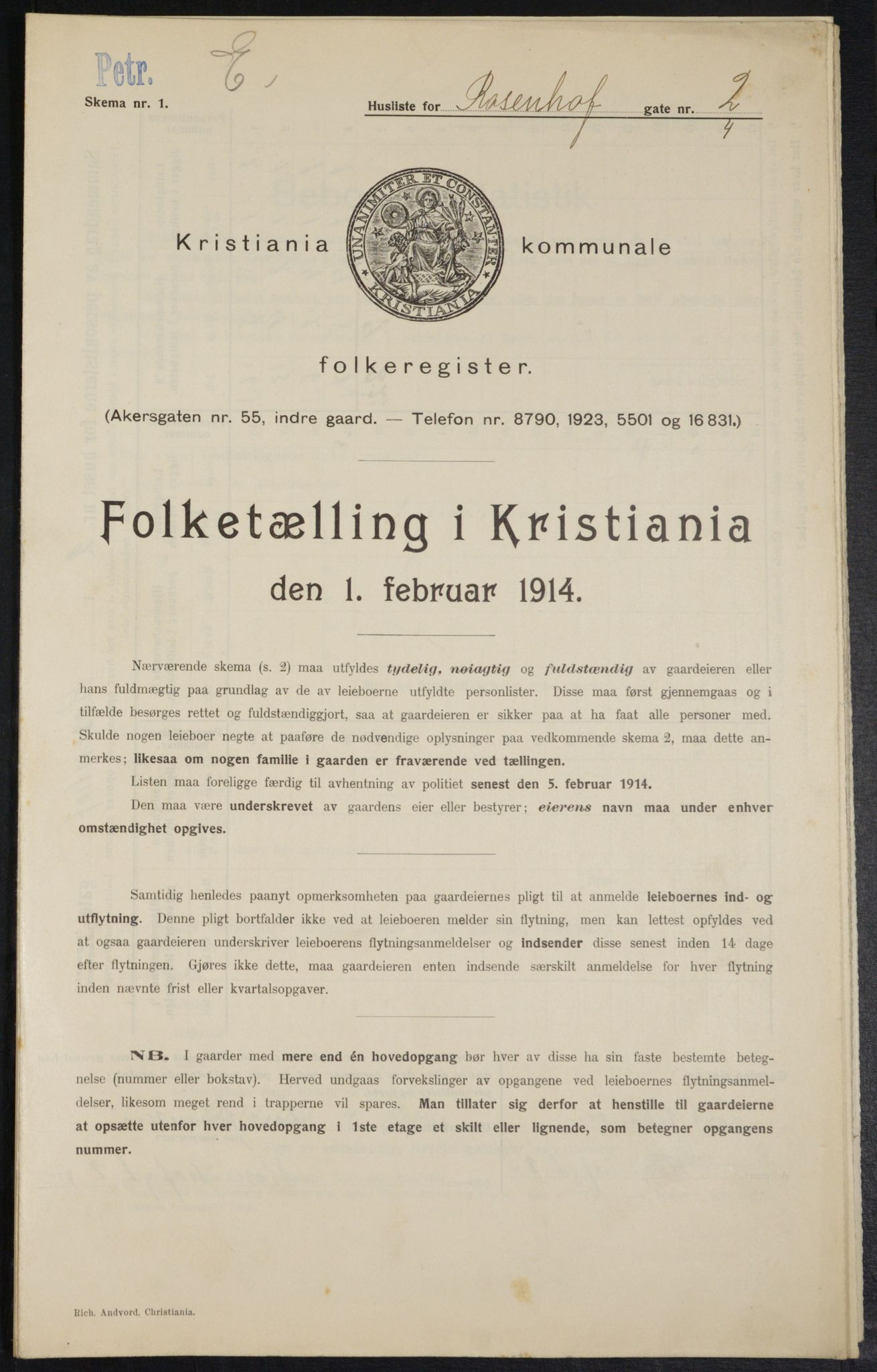 OBA, Kommunal folketelling 1.2.1914 for Kristiania, 1914, s. 83570