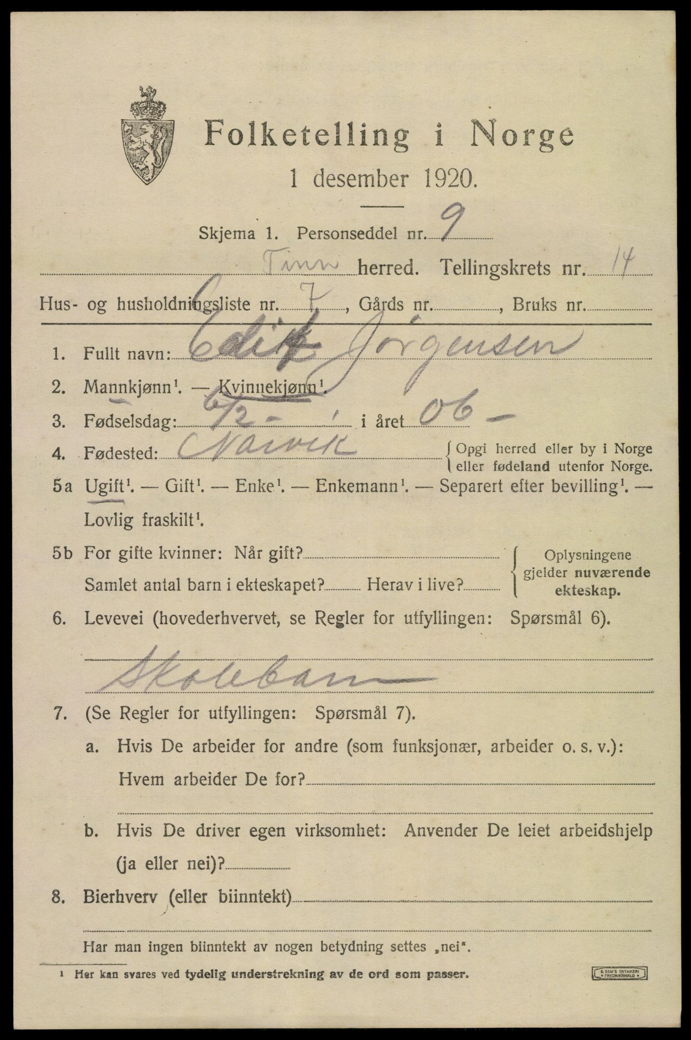 SAKO, Folketelling 1920 for 0826 Tinn herred, 1920, s. 8830