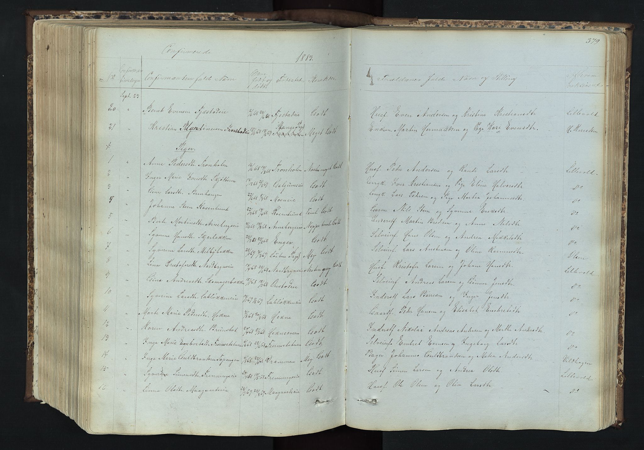 Romedal prestekontor, AV/SAH-PREST-004/L/L0011: Klokkerbok nr. 11, 1867-1895, s. 379