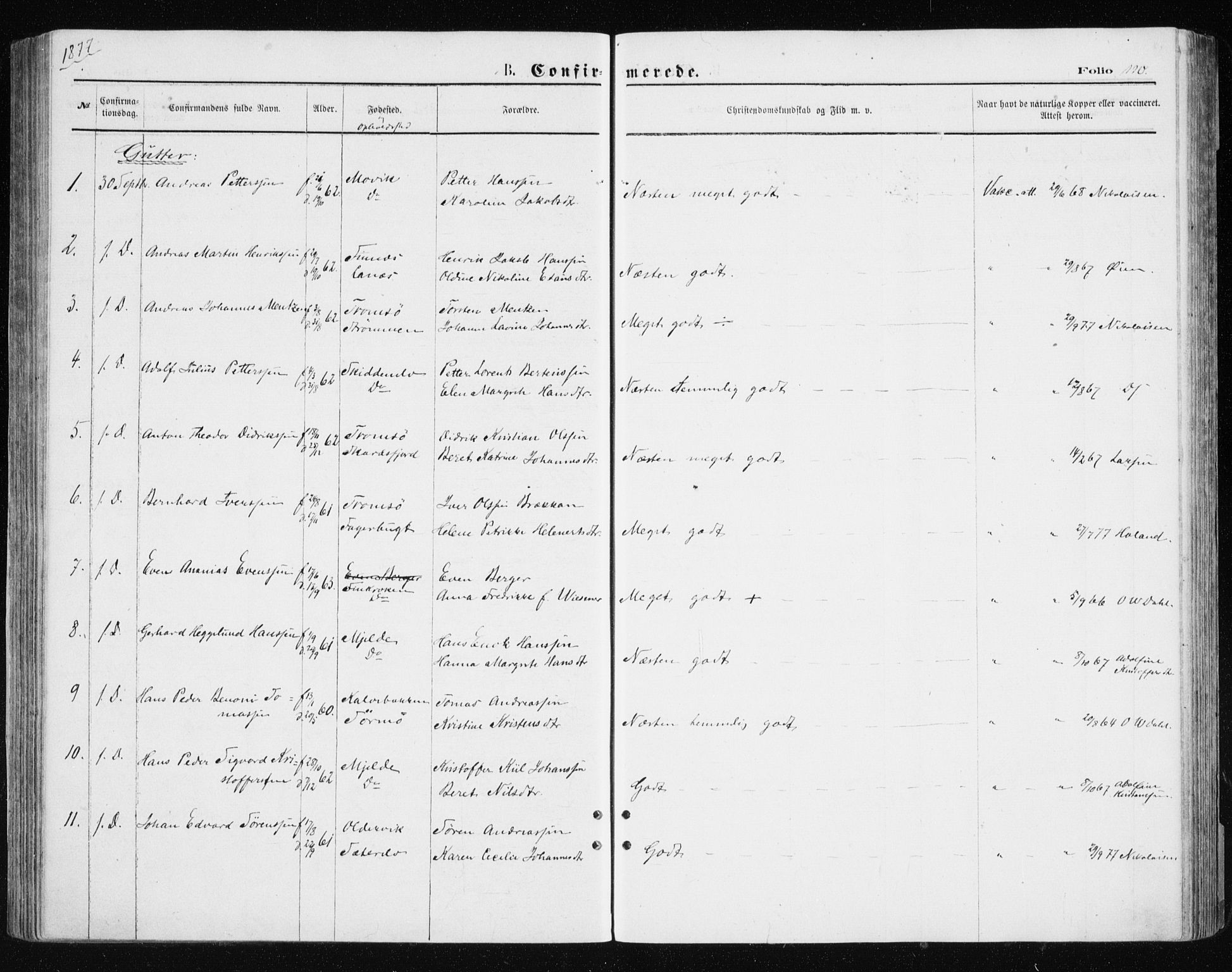 Tromsøysund sokneprestkontor, AV/SATØ-S-1304/G/Ga/L0003kirke: Ministerialbok nr. 3, 1875-1880, s. 110