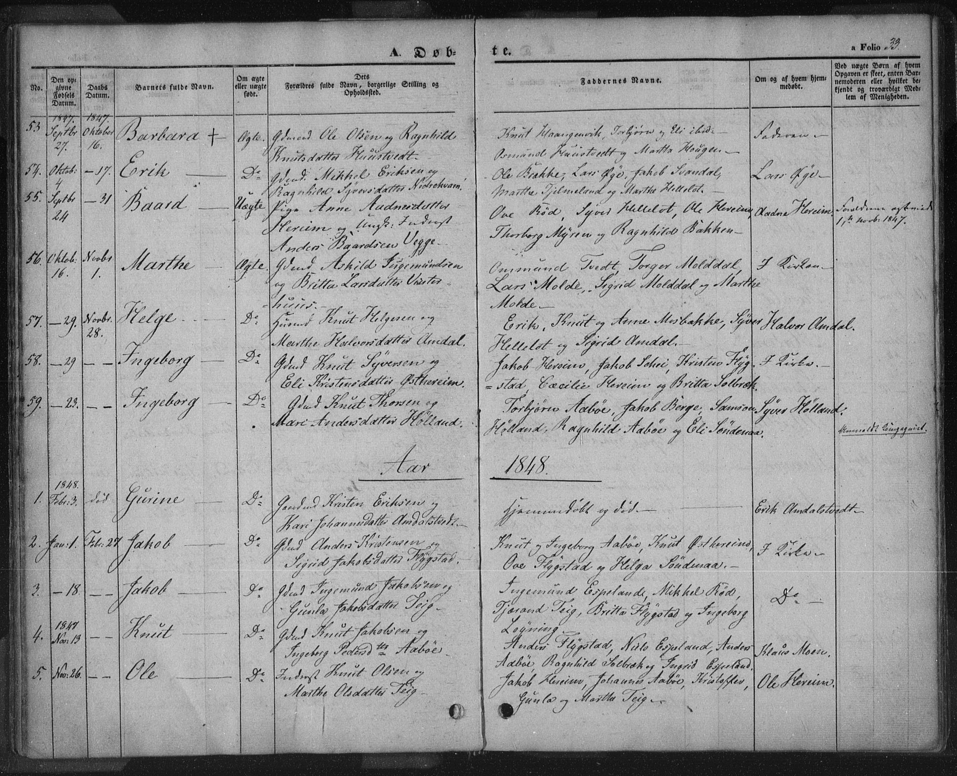 Sand sokneprestkontor, AV/SAST-A-101848/01/III/L0002: Ministerialbok nr. A 2, 1838-1859, s. 33