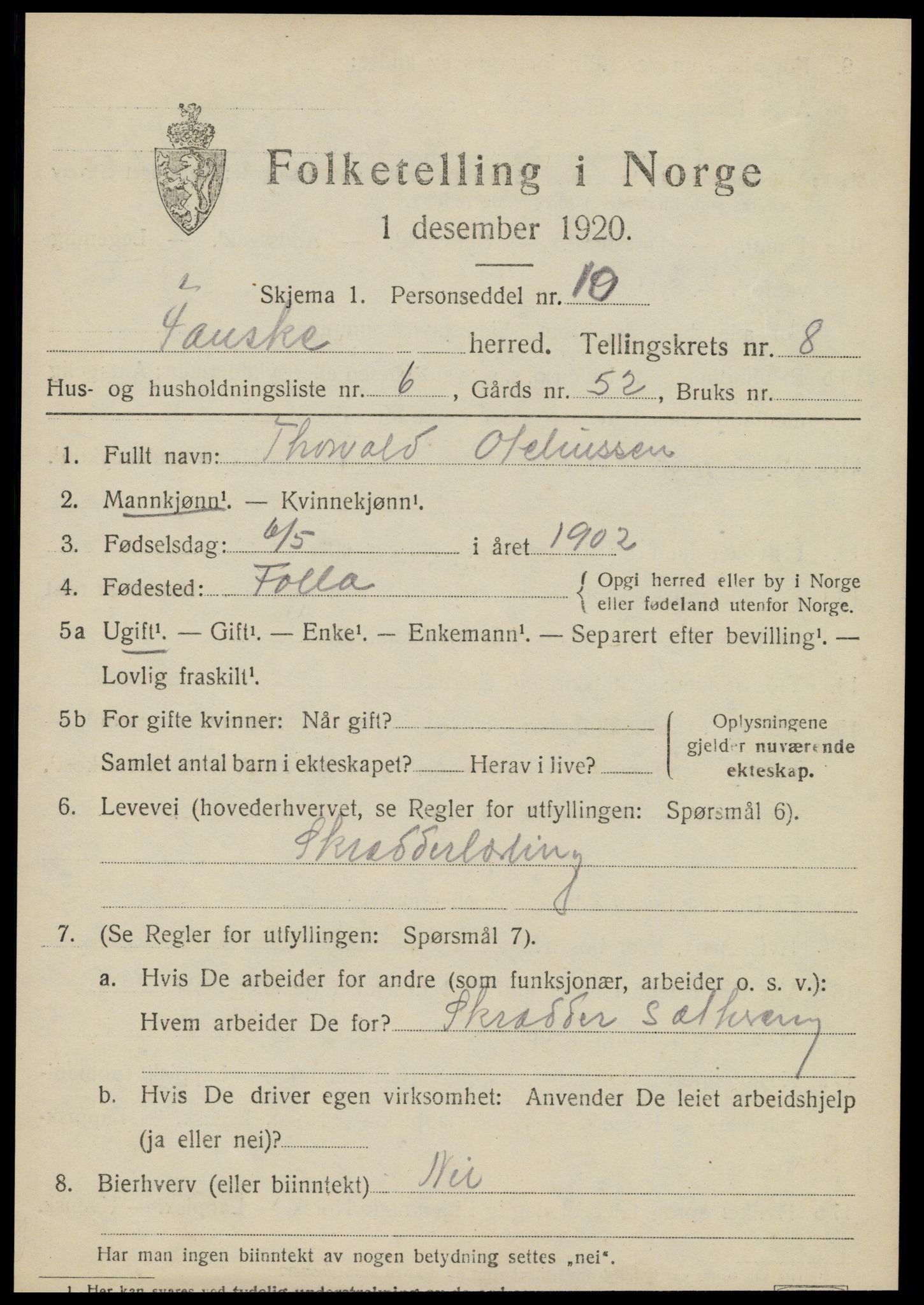 SAT, Folketelling 1920 for 1841 Fauske herred, 1920, s. 6222
