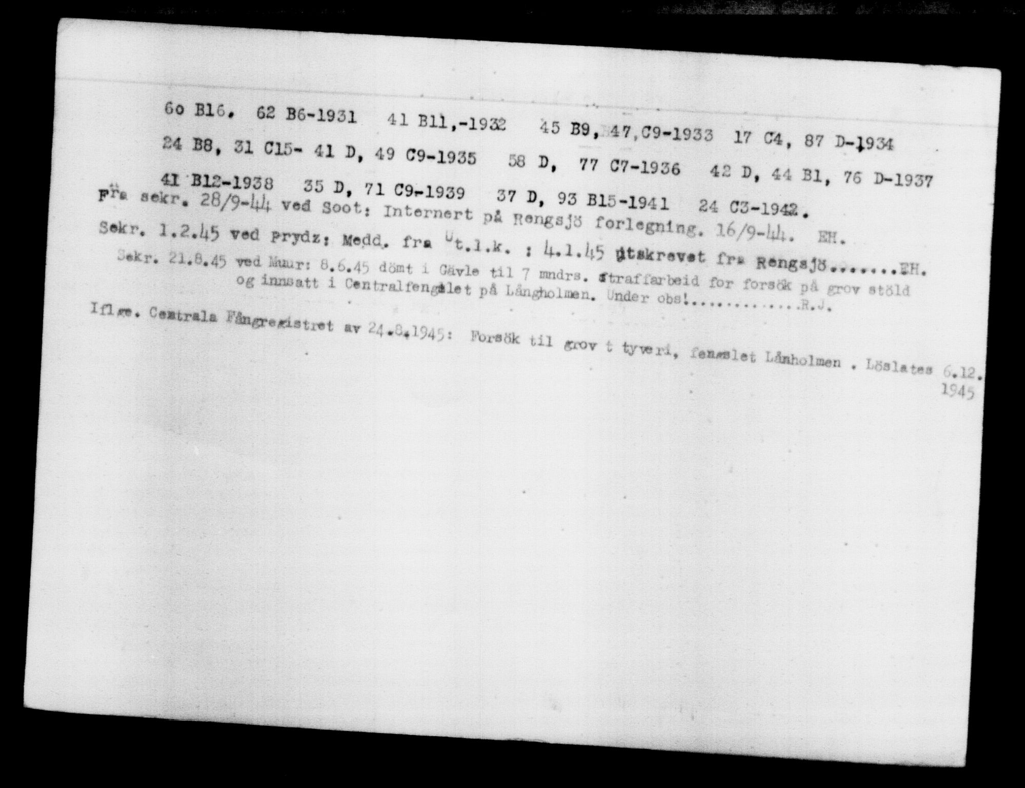 Den Kgl. Norske Legasjons Flyktningskontor, RA/S-6753/V/Va/L0012: Kjesäterkartoteket.  Flyktningenr. 28300-31566, 1940-1945, s. 3254