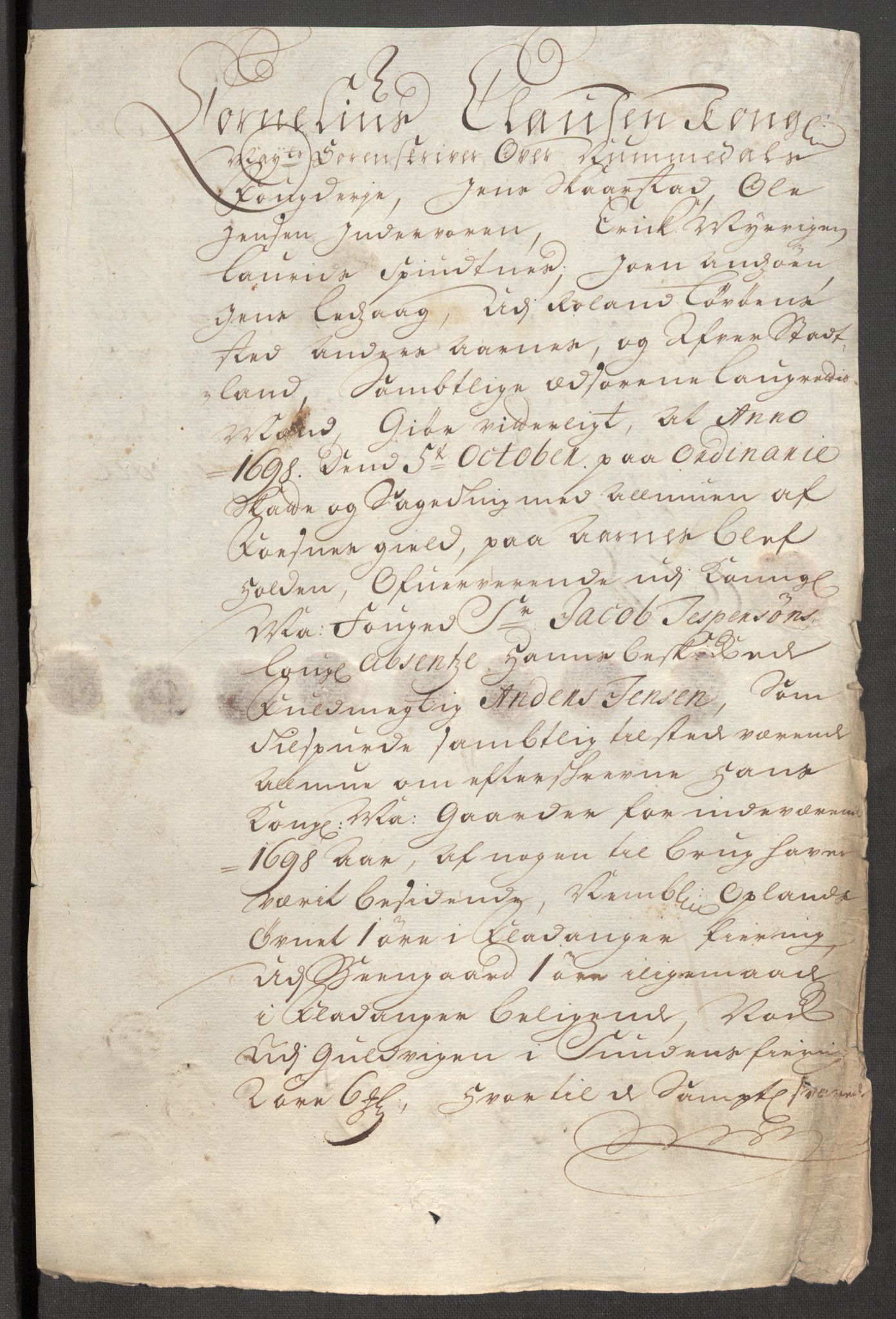 Rentekammeret inntil 1814, Reviderte regnskaper, Fogderegnskap, AV/RA-EA-4092/R64/L4425: Fogderegnskap Namdal, 1696-1698, s. 450