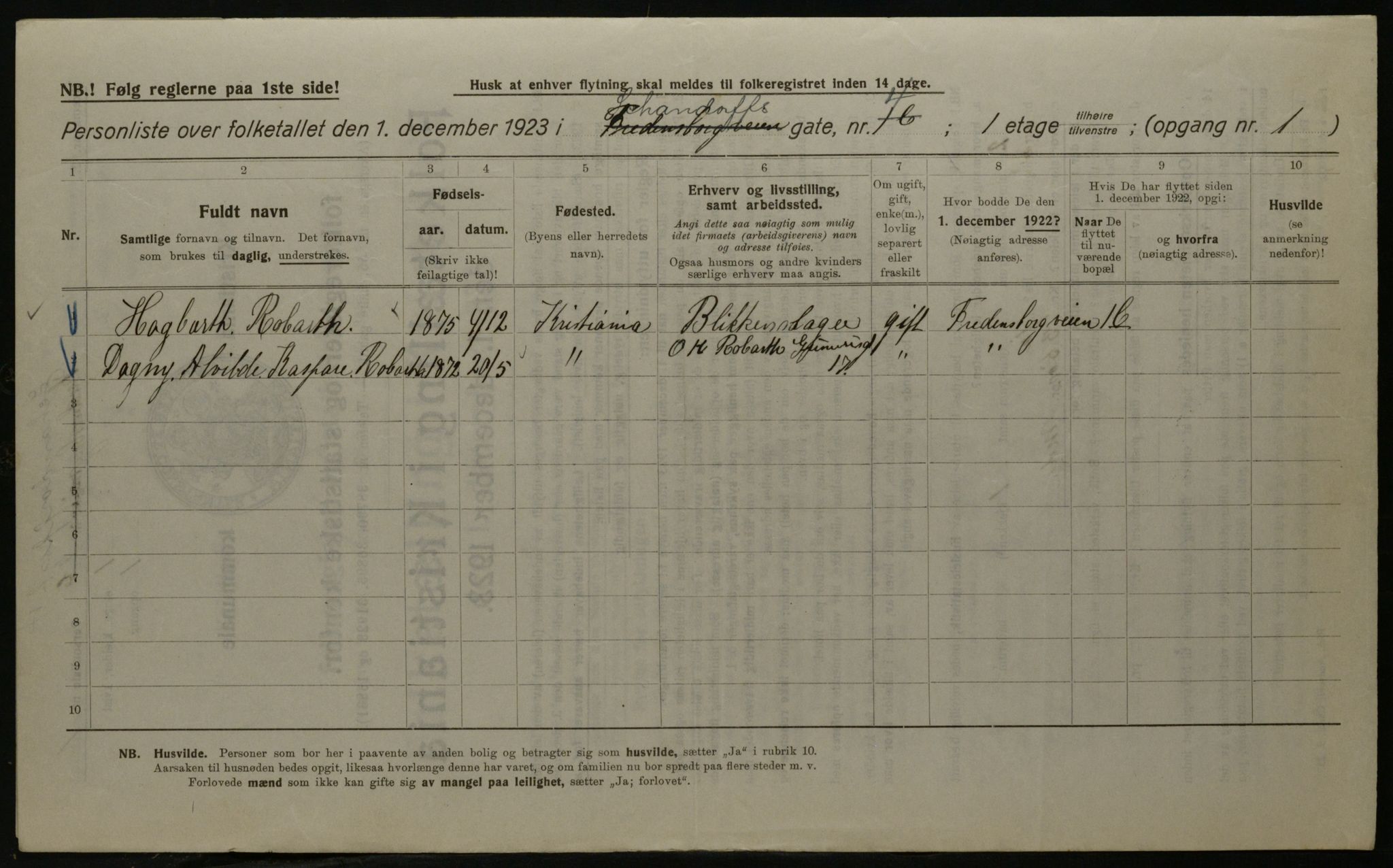 OBA, Kommunal folketelling 1.12.1923 for Kristiania, 1923, s. 99350