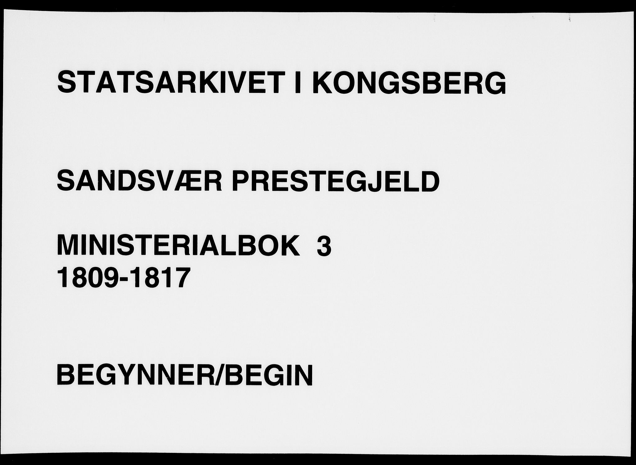 Sandsvær kirkebøker, SAKO/A-244/F/Fa/L0003: Ministerialbok nr. I 3, 1809-1817