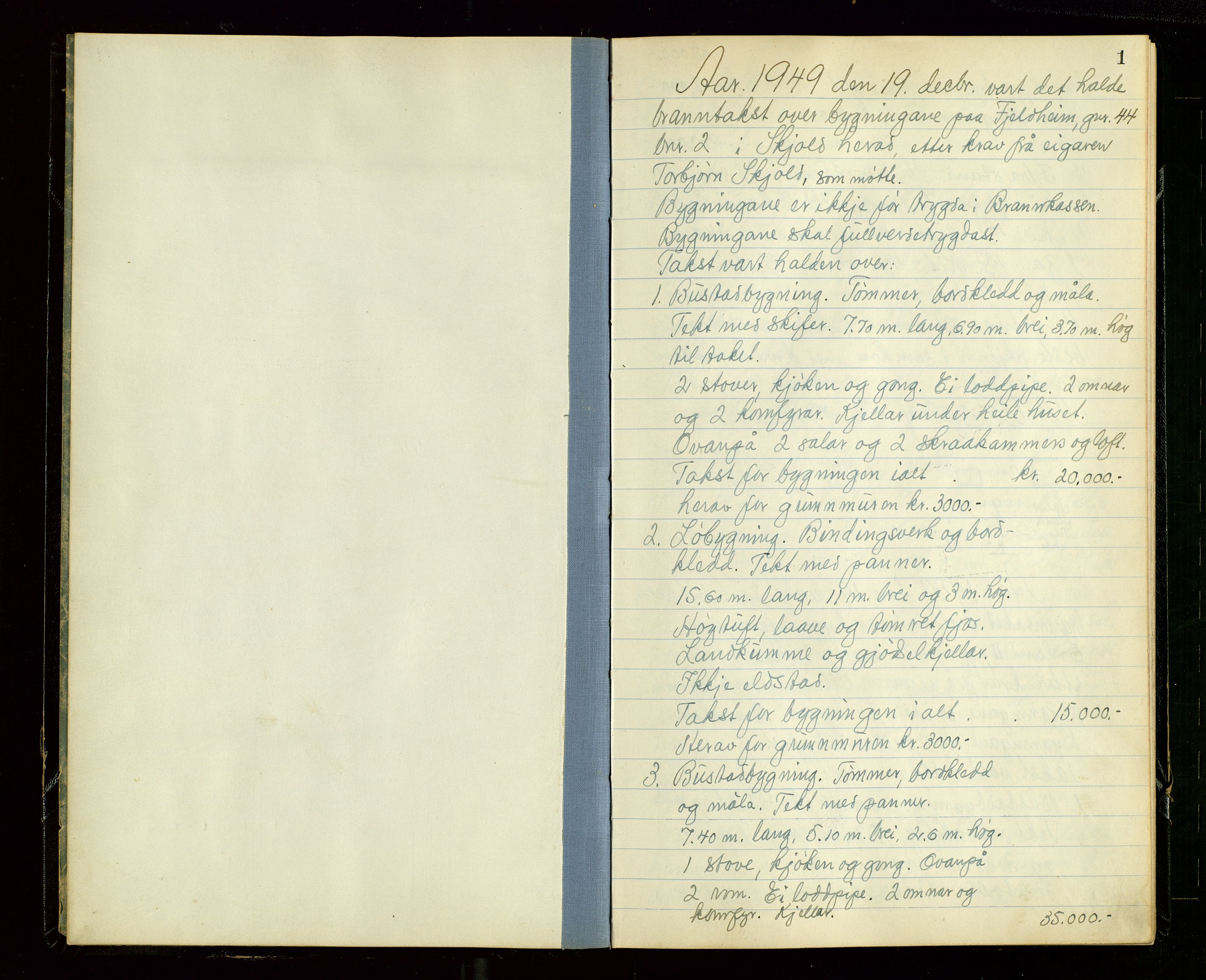 Skjold lensmannskontor, AV/SAST-A-100182/Goa/L0003: "Branntakstprotokoll for Skjold lensmannsdistrikt", 1949-1953, s. 1