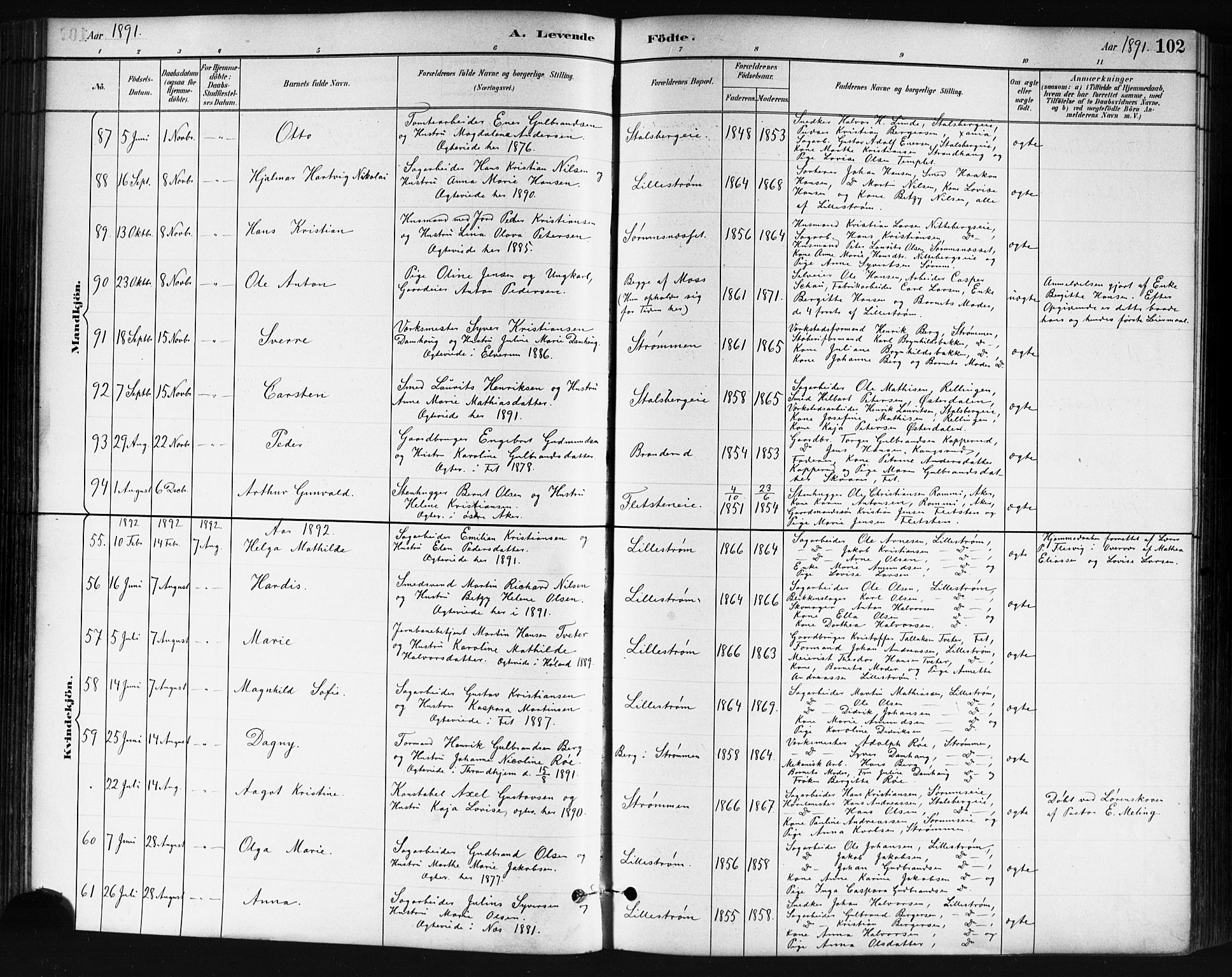 Skedsmo prestekontor Kirkebøker, AV/SAO-A-10033a/G/Ga/L0004: Klokkerbok nr. I 4, 1883-1895, s. 102