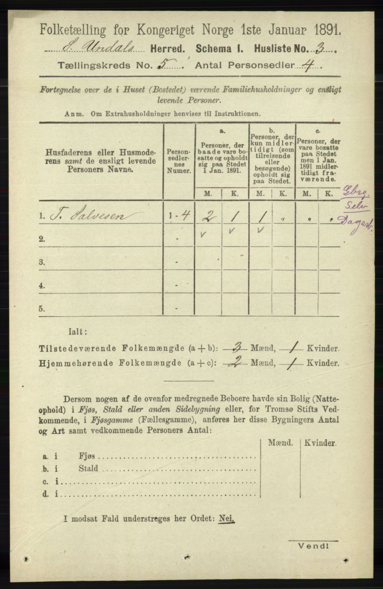 RA, Folketelling 1891 for 1029 Sør-Audnedal herred, 1891, s. 1831