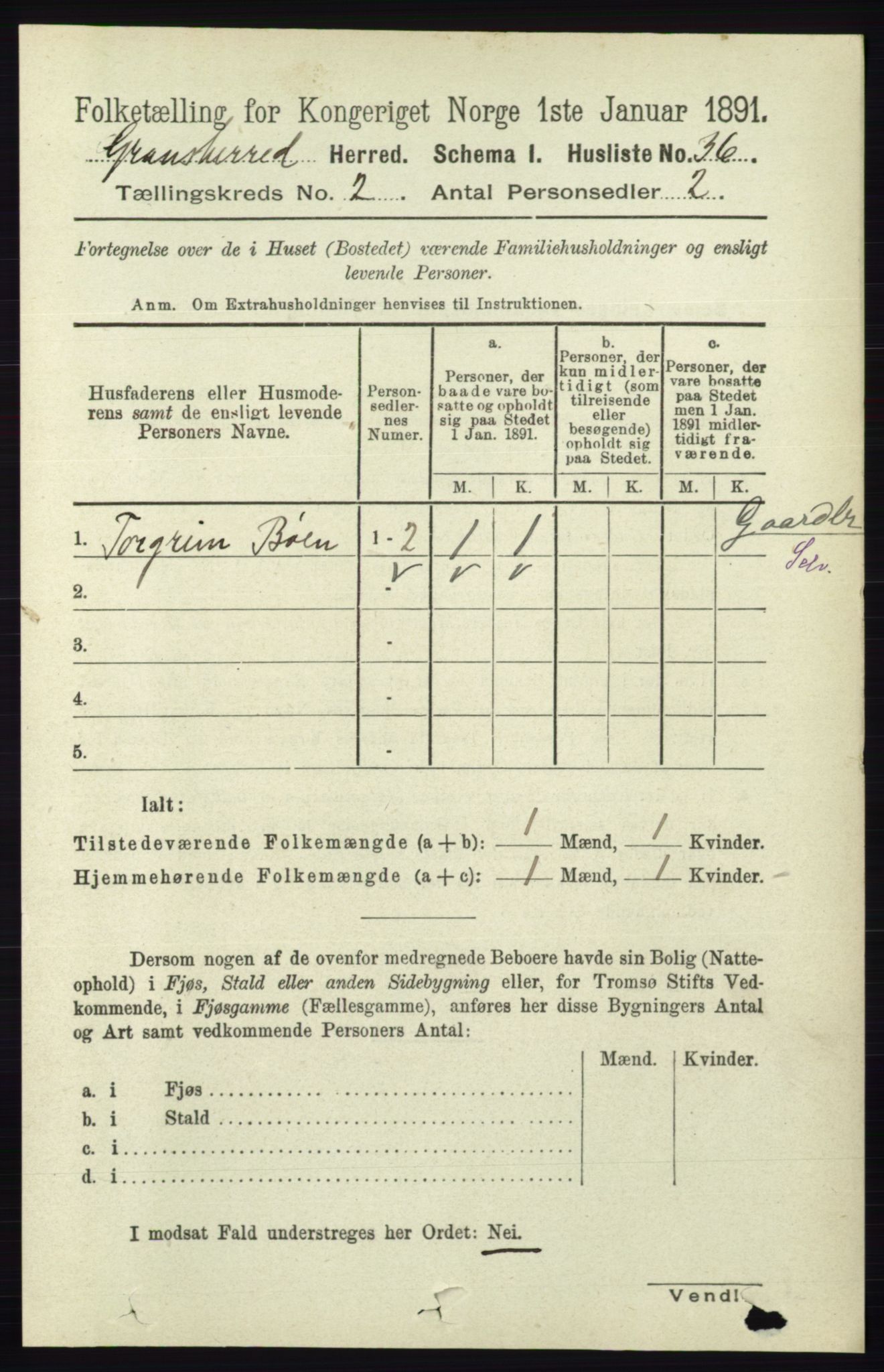 RA, Folketelling 1891 for 0824 Gransherad herred, 1891, s. 280