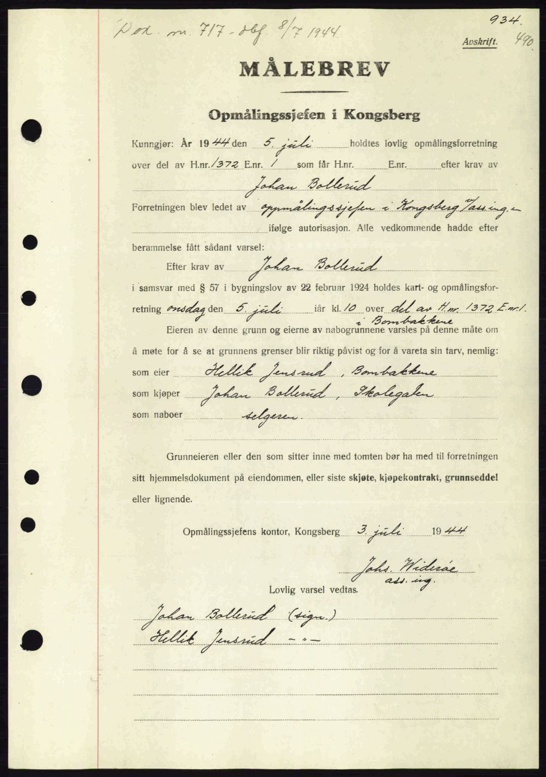 Numedal og Sandsvær sorenskriveri, SAKO/A-128/G/Ga/Gaa/L0055: Pantebok nr. A7, 1943-1944, Dagboknr: 717/1944