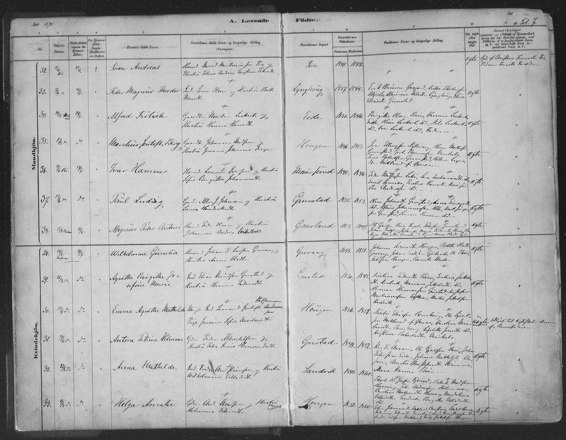 Ministerialprotokoller, klokkerbøker og fødselsregistre - Nordland, AV/SAT-A-1459/891/L1302: Ministerialbok nr. 891A07, 1878-1895, s. 7