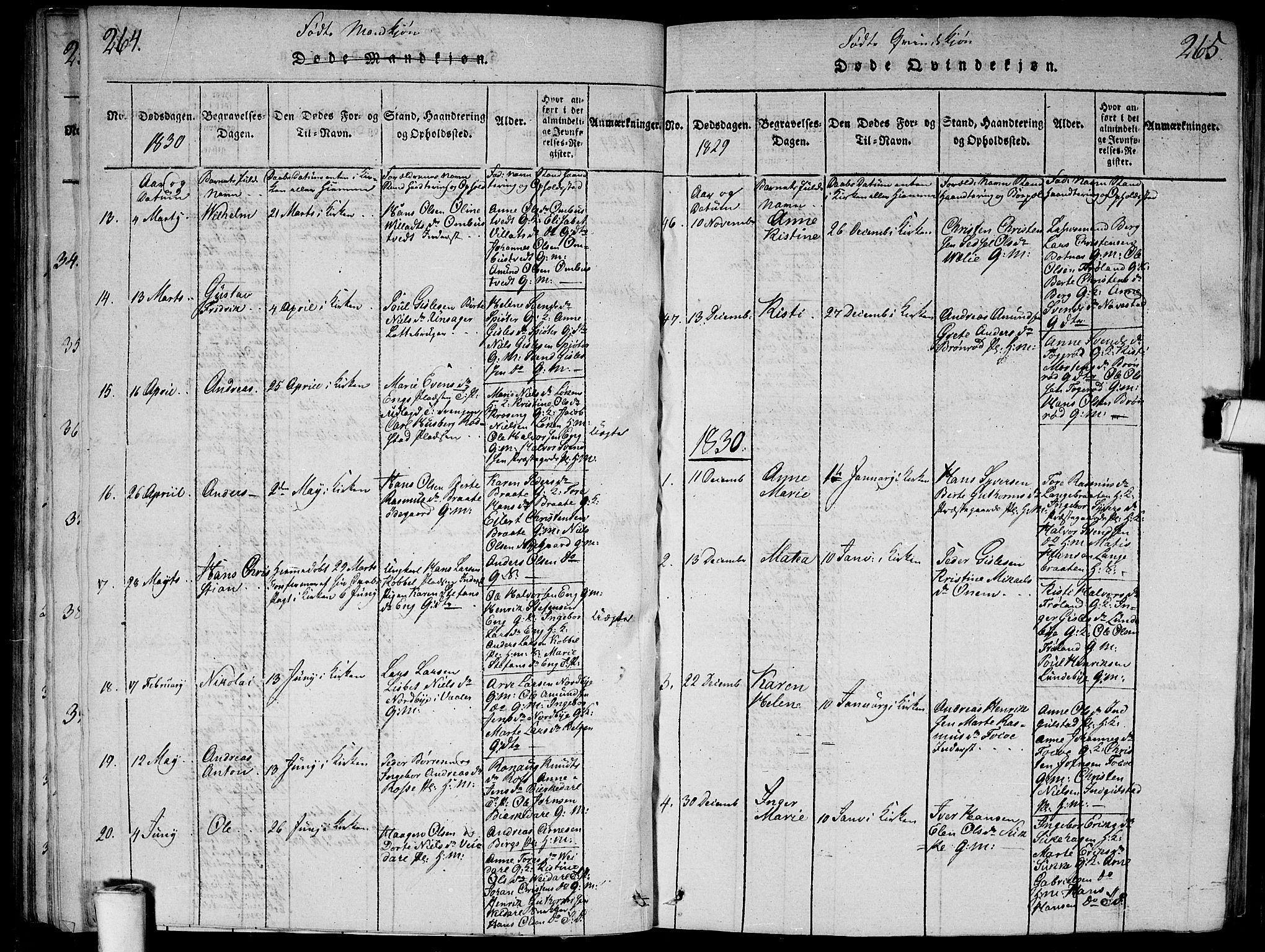 Våler prestekontor Kirkebøker, AV/SAO-A-11083/G/Ga/L0001: Klokkerbok nr. I 1, 1815-1839, s. 264-265