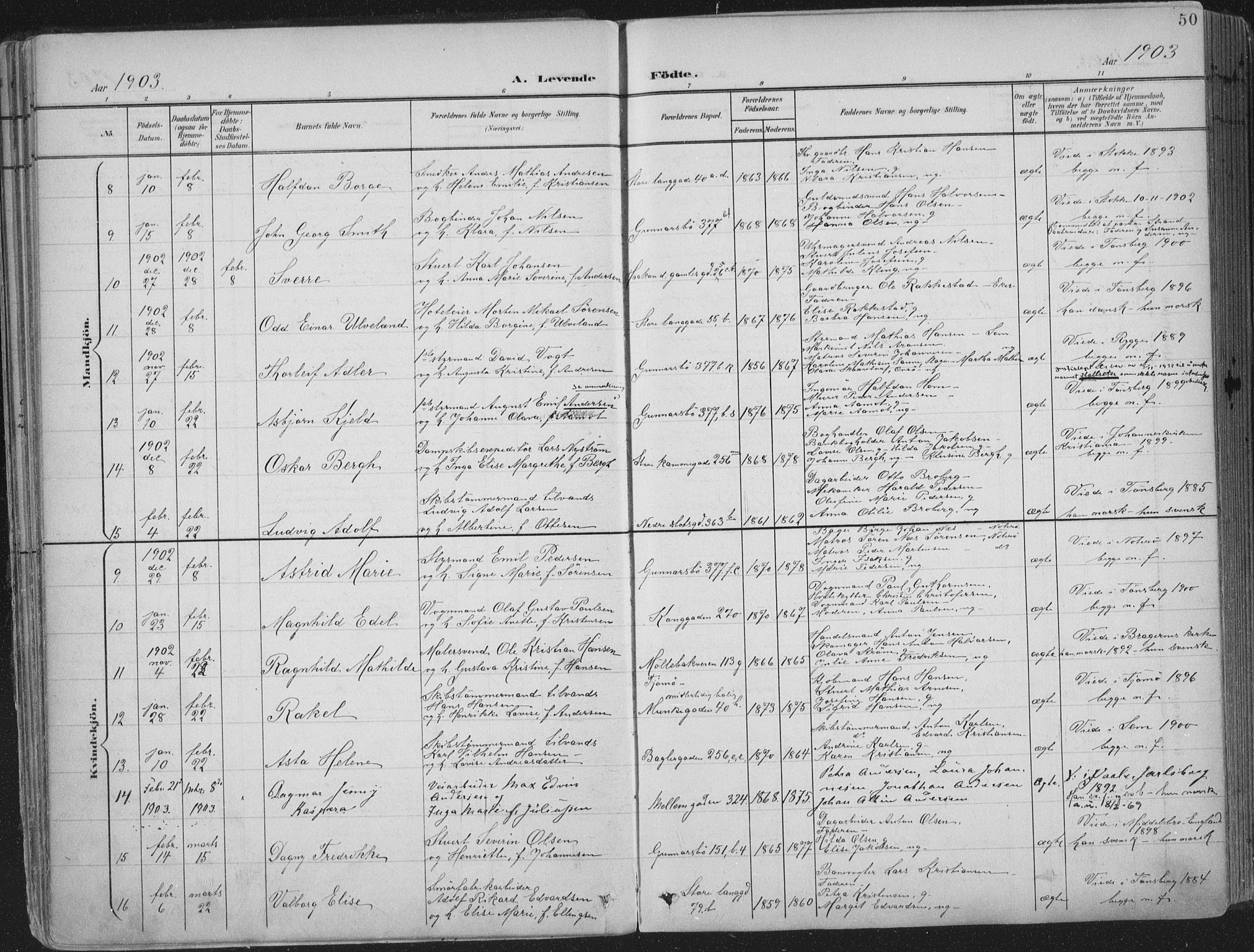 Tønsberg kirkebøker, AV/SAKO-A-330/F/Fa/L0014: Ministerialbok nr. I 14, 1900-1913, s. 50