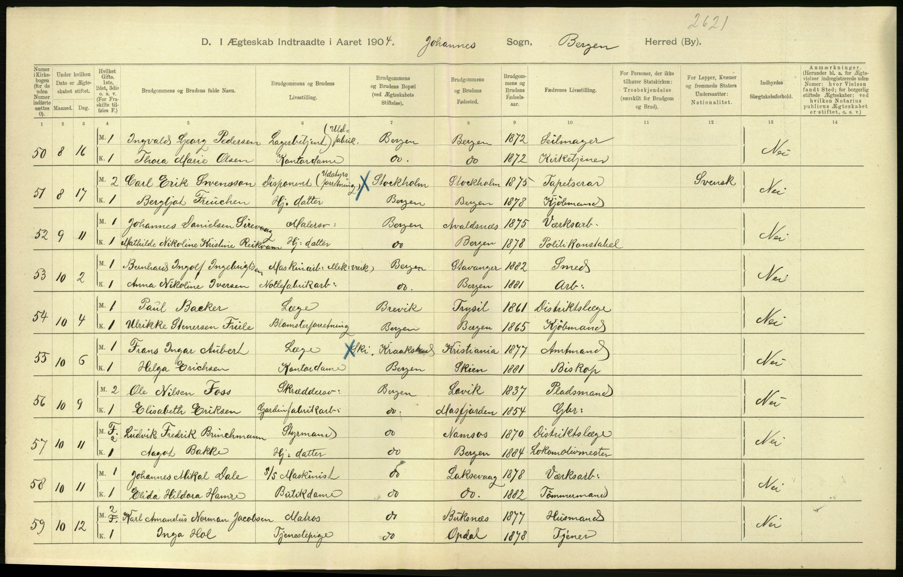 Statistisk sentralbyrå, Sosiodemografiske emner, Befolkning, AV/RA-S-2228/D/Df/Dfa/Dfab/L0014: Bergen: Fødte, gifte, døde, 1904, s. 282