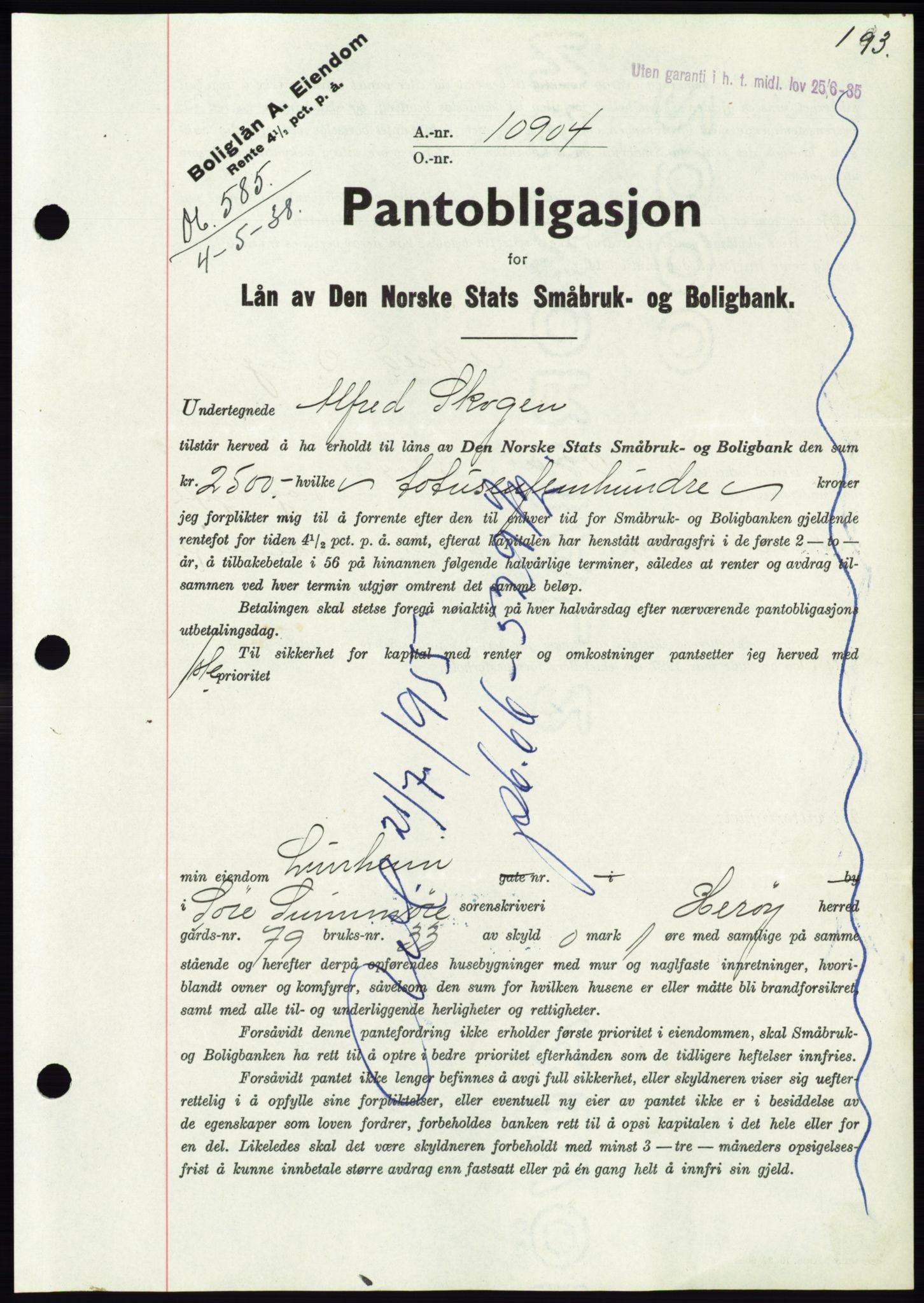 Søre Sunnmøre sorenskriveri, AV/SAT-A-4122/1/2/2C/L0065: Pantebok nr. 59, 1938-1938, Dagboknr: 585/1938