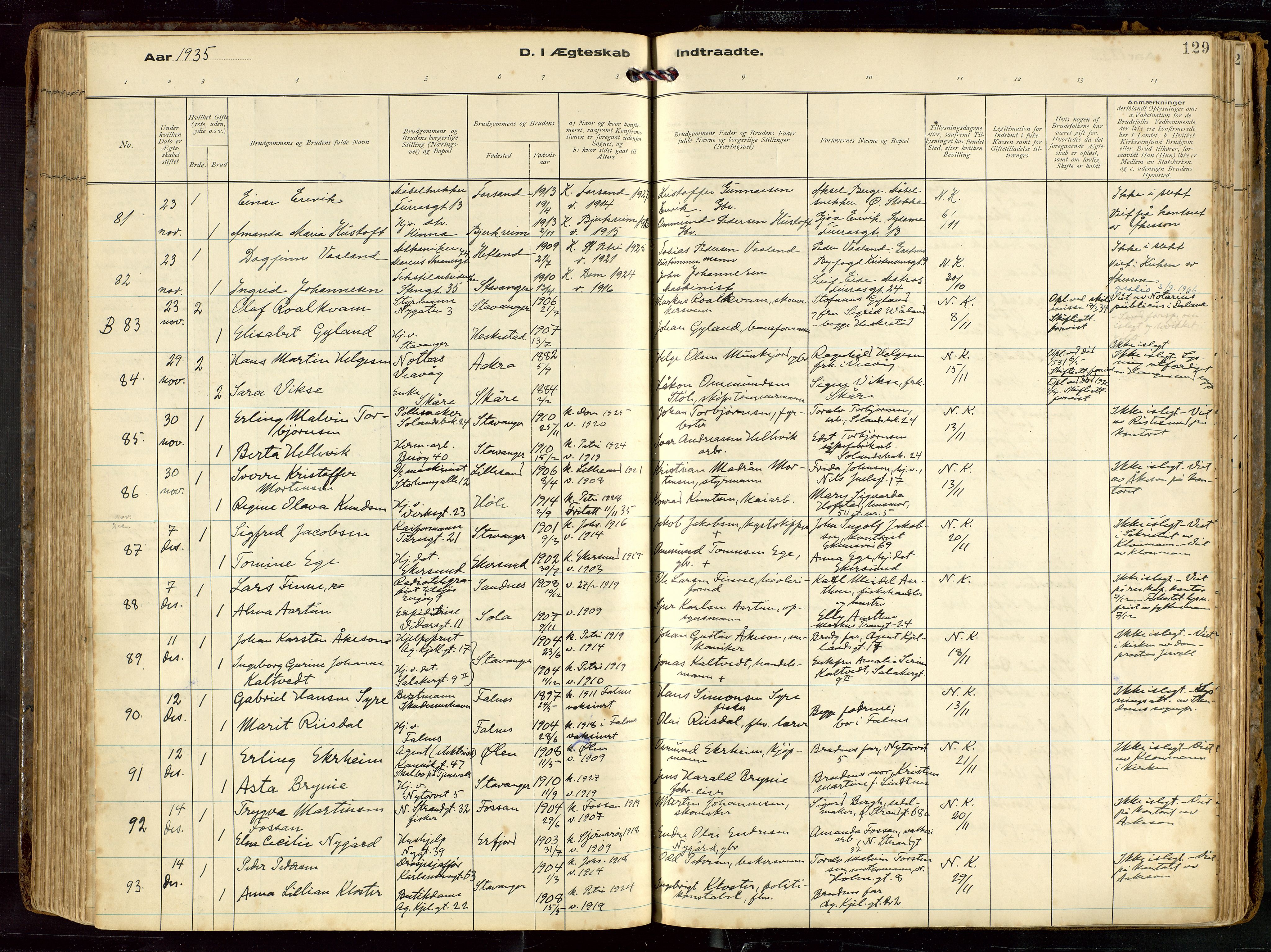 St. Petri sokneprestkontor, AV/SAST-A-101813/002/D/L0002: Ministerialbok nr. A 27, 1921-1942, s. 129