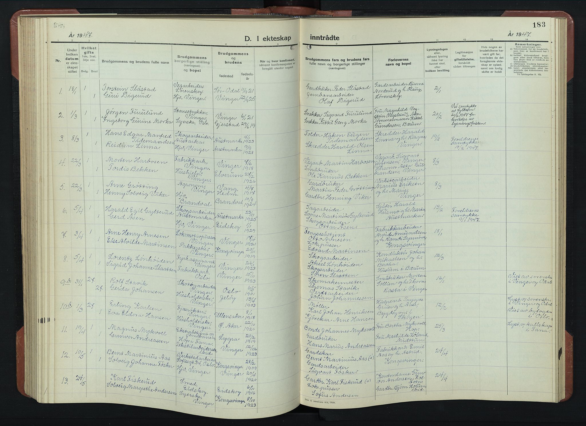 Vinger prestekontor, AV/SAH-PREST-024/H/Ha/Hab/L0007: Klokkerbok nr. 7, 1941-1955, s. 183