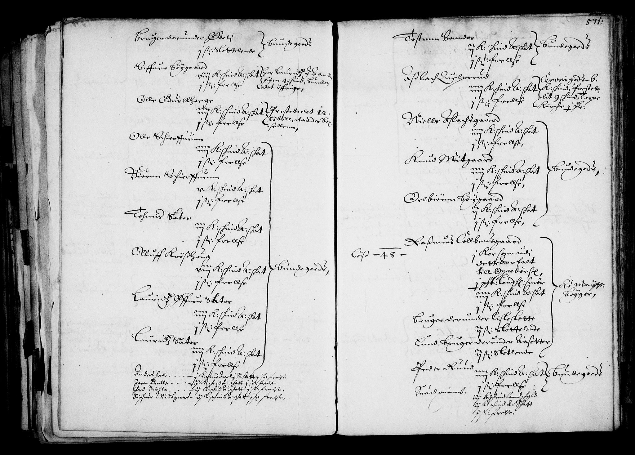 Rentekammeret inntil 1814, Realistisk ordnet avdeling, AV/RA-EA-4070/N/Na/L0001: [XI f]: Akershus stifts jordebok, 1652, s. 570b-571a