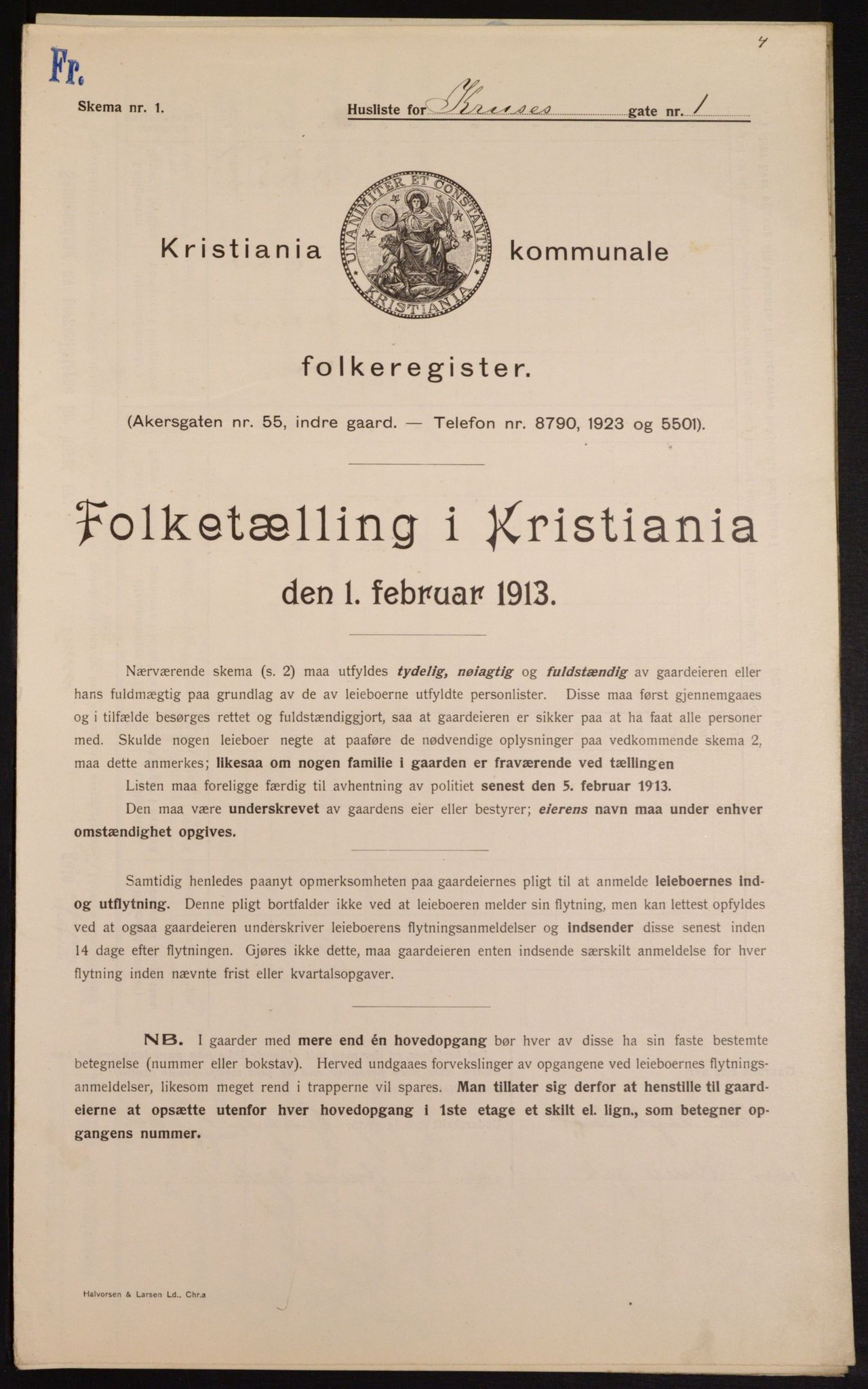 OBA, Kommunal folketelling 1.2.1913 for Kristiania, 1913, s. 54648