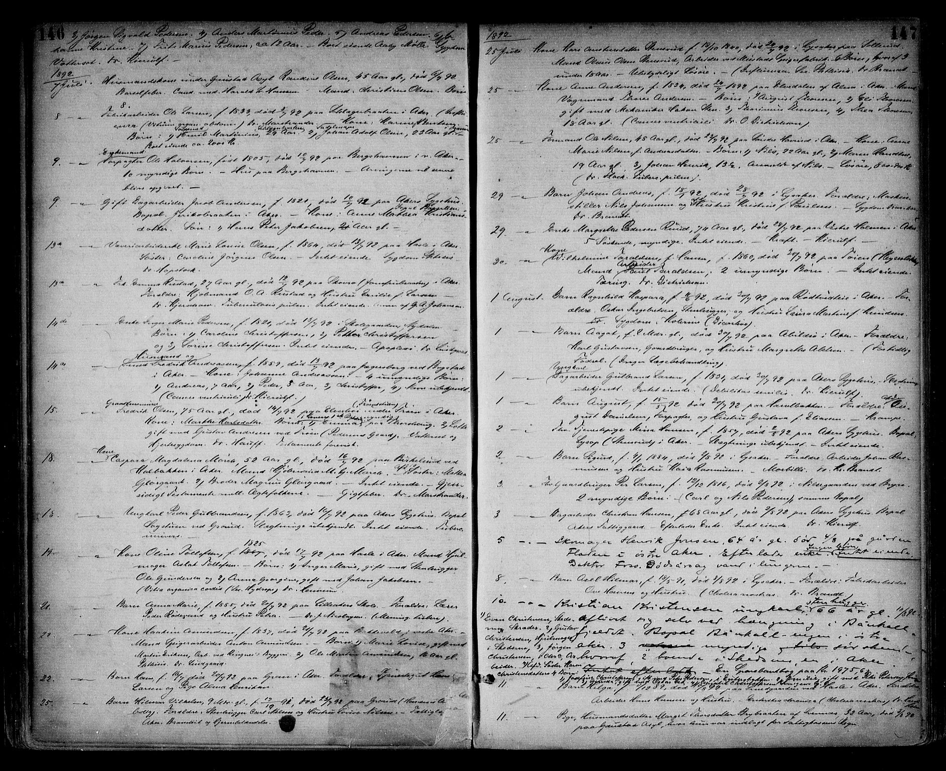 Aker sorenskriveri, SAO/A-10895/H/Ha/Haa/L0007: Dødsanmeldelsesprotokoll, 1886-1901, s. 146-147