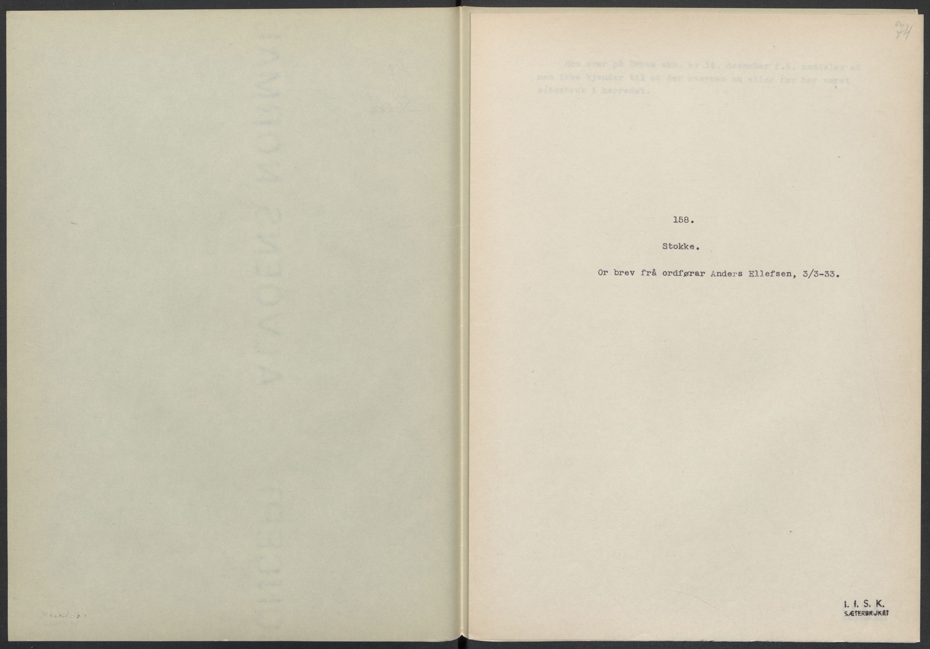Instituttet for sammenlignende kulturforskning, AV/RA-PA-0424/F/Fc/L0006/0003: Eske B6: / Vestfold (perm XV), 1932-1935, s. 74