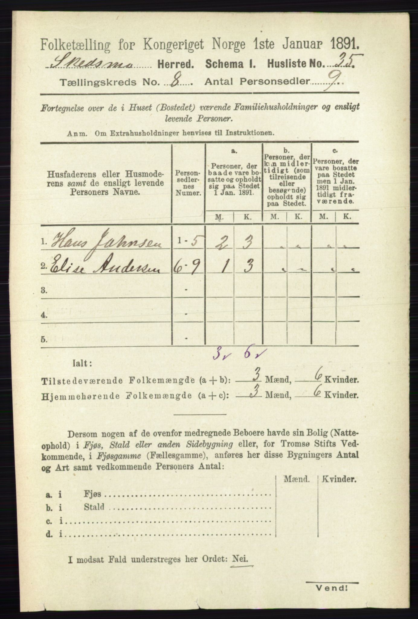 RA, Folketelling 1891 for 0231 Skedsmo herred, 1891, s. 3845