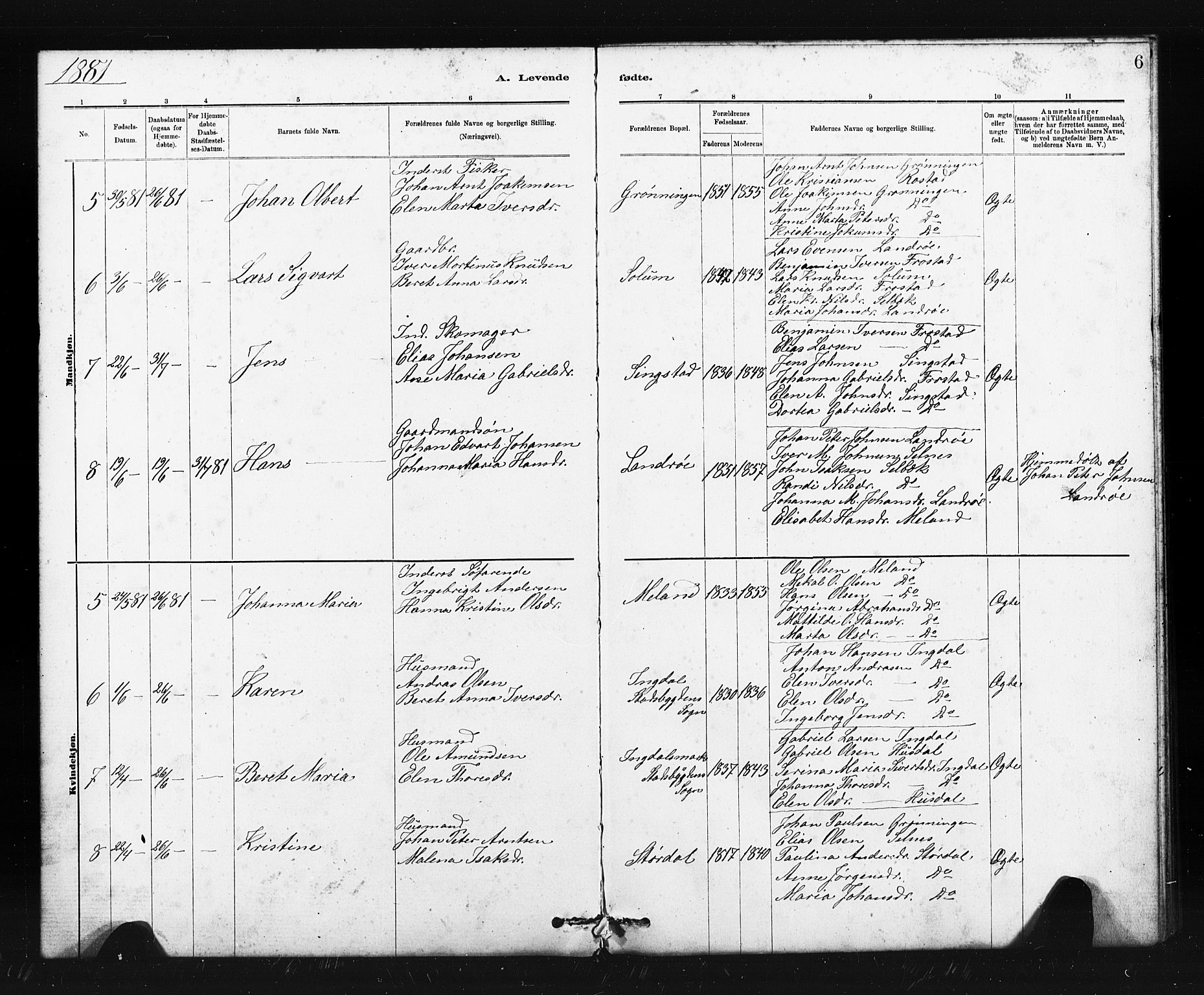 Ministerialprotokoller, klokkerbøker og fødselsregistre - Sør-Trøndelag, AV/SAT-A-1456/663/L0761: Klokkerbok nr. 663C01, 1880-1893, s. 6