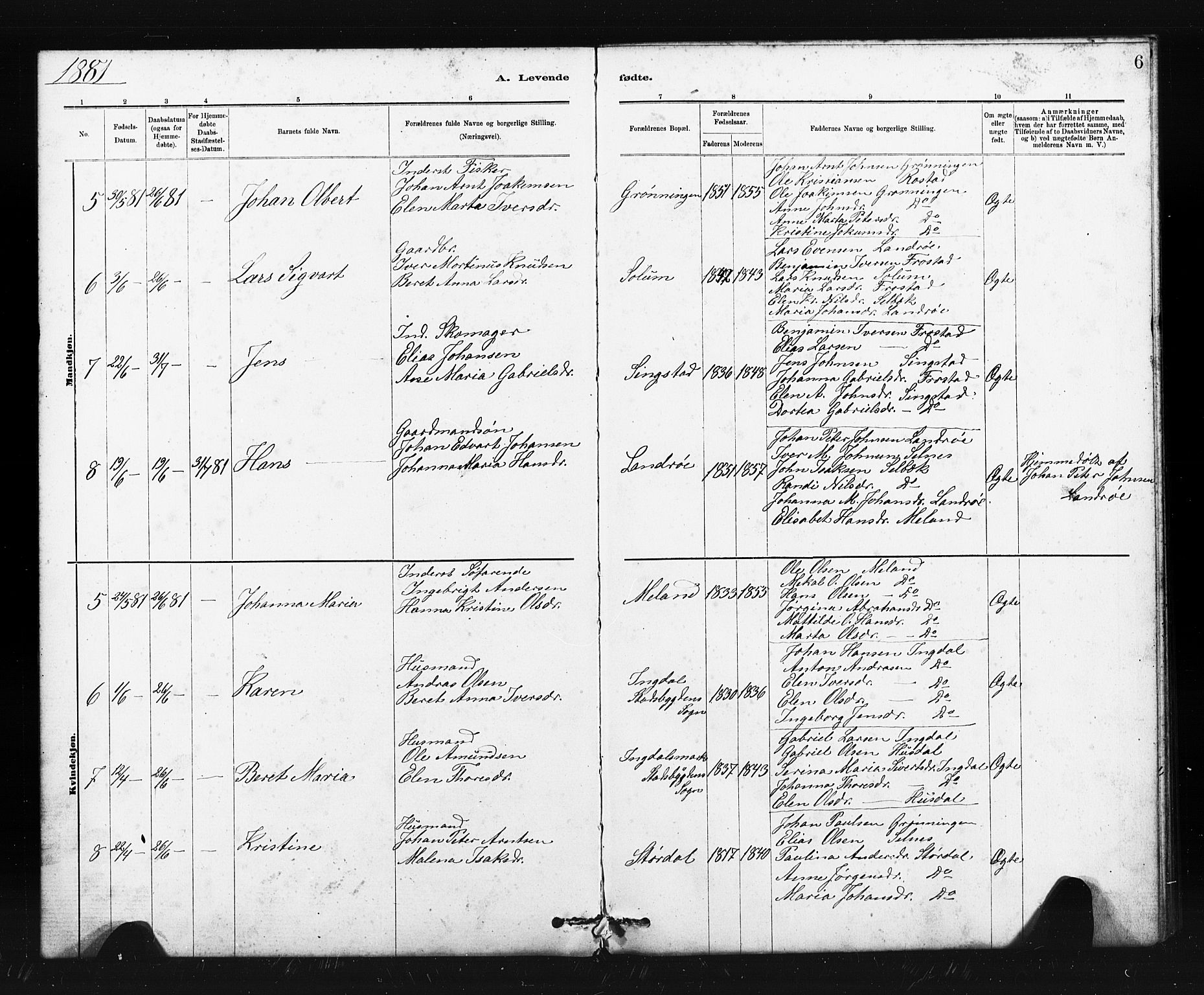 Ministerialprotokoller, klokkerbøker og fødselsregistre - Sør-Trøndelag, SAT/A-1456/663/L0761: Klokkerbok nr. 663C01, 1880-1893, s. 6