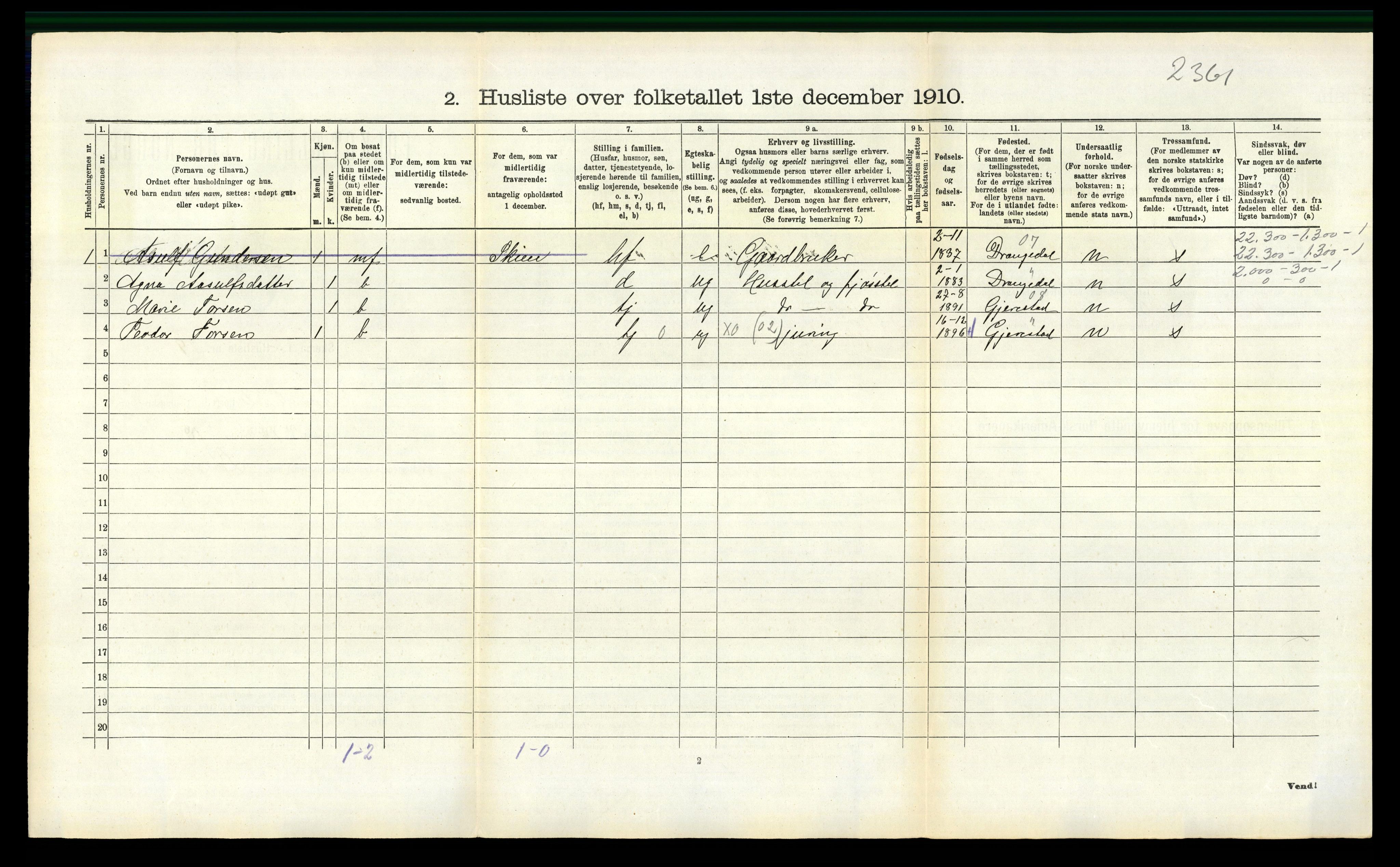 RA, Folketelling 1910 for 0816 Sannidal herred, 1910, s. 283