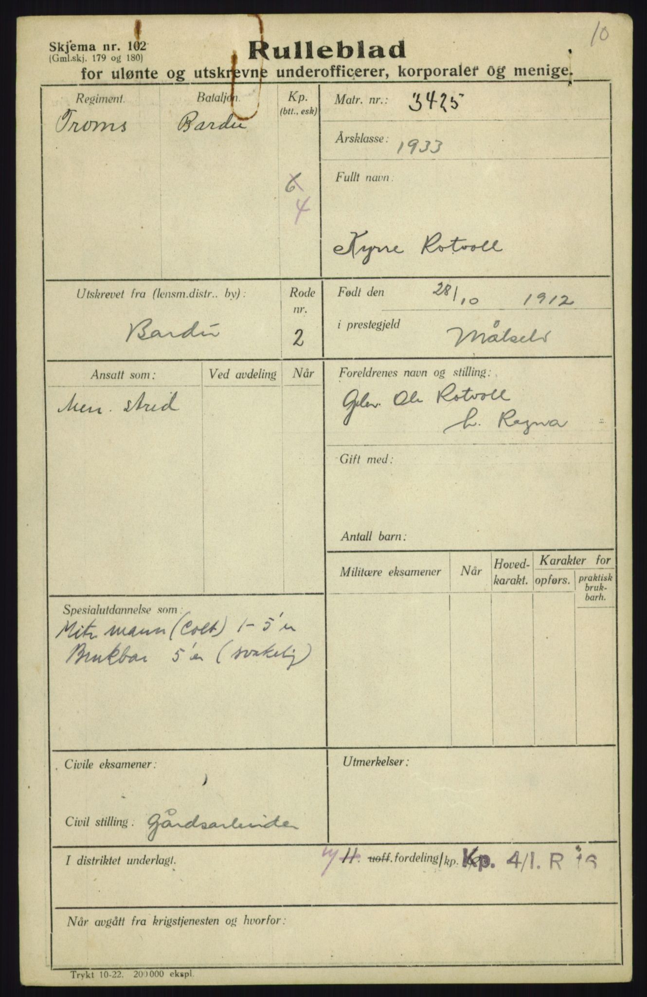 Forsvaret, Troms infanteriregiment nr. 16, AV/RA-RAFA-3146/P/Pa/L0017: Rulleblad for regimentets menige mannskaper, årsklasse 1933, 1933, s. 1111